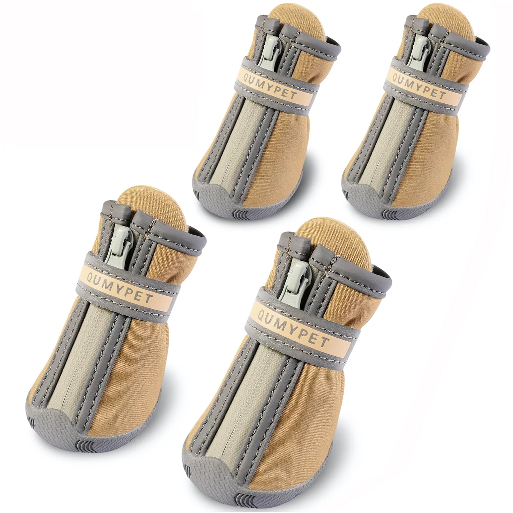 Convenient QUMY Size 4 Dog Shoes – Khaki Small Dog Boots for Indoor Outdoor Use Casual
