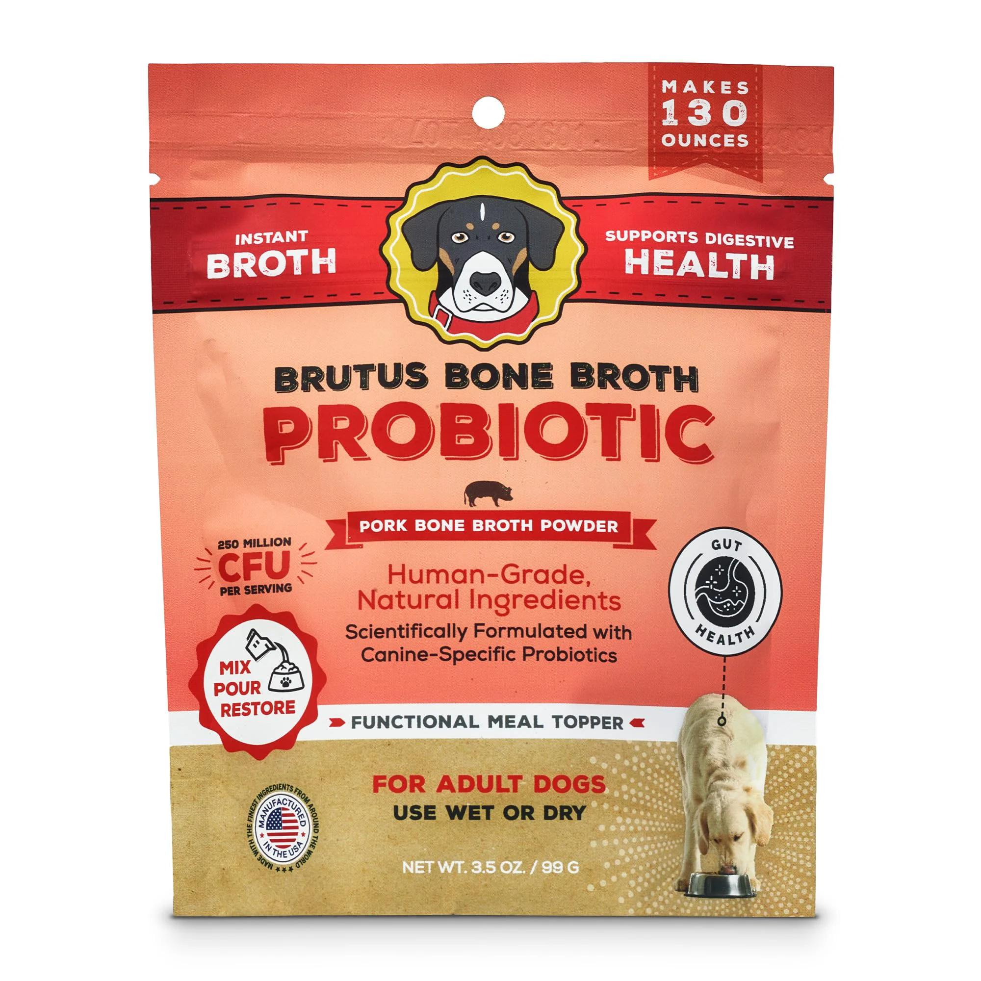Specialty Brutus Bone Broth Dog Food Topper – Pork Flavor Probiotic Powder 3.5 oz Trendy