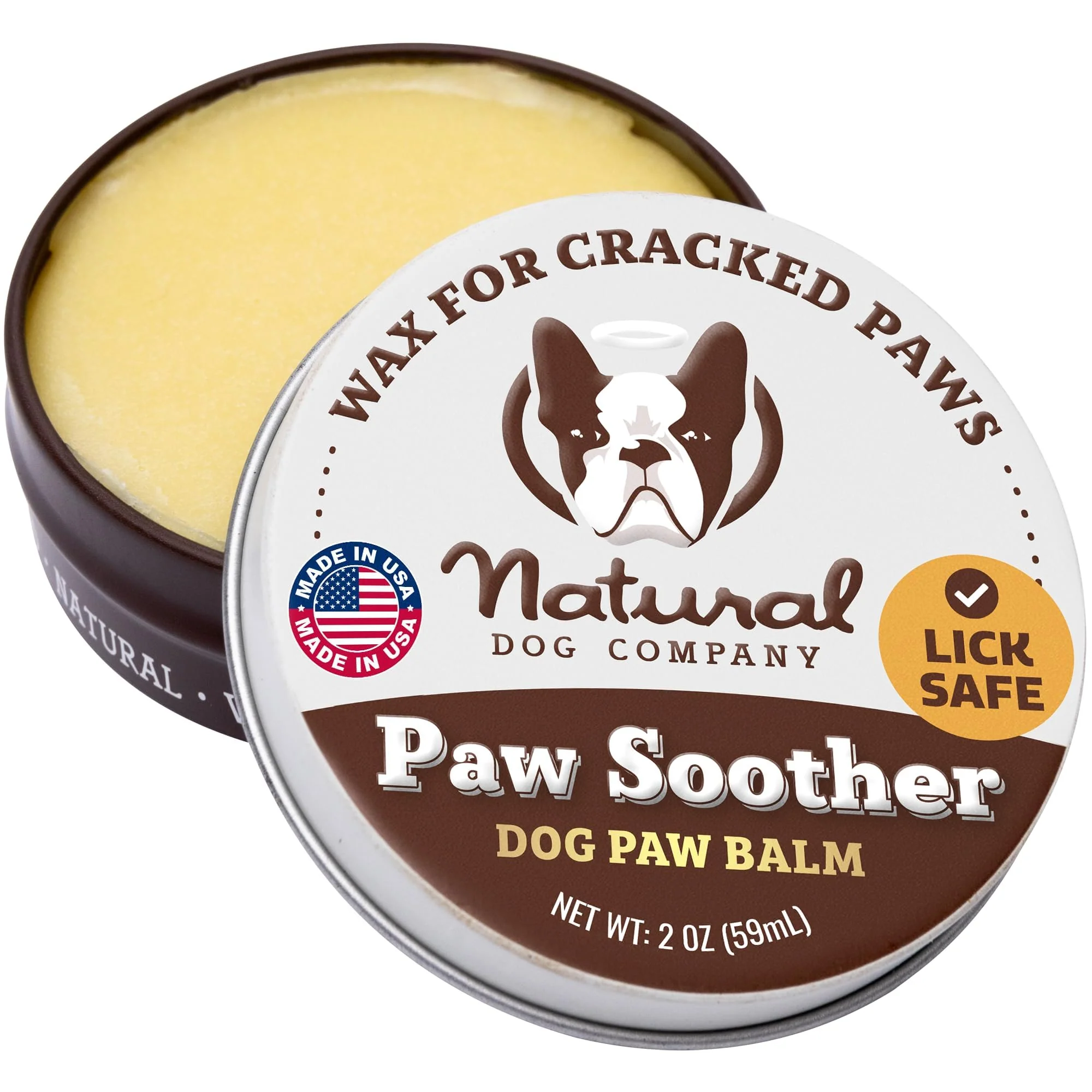 Classic Natural Dog Company Paw Soother Balm Wax 2oz Tin – Lick-Safe Vegan Paw Care for Dry Cracked Pads Excellent