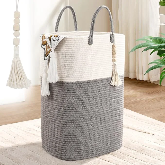 Original Woven Laundry Basket for Clothes 100L Large Rectangle Laundry Hampers with Beads Tassel Nursery Storage Basket for Toys Tall Dirty Clothes Hamper for Bedroom Aesthetic Laundry Room OrganizationAbout ThisOverview Environmentally Friendly