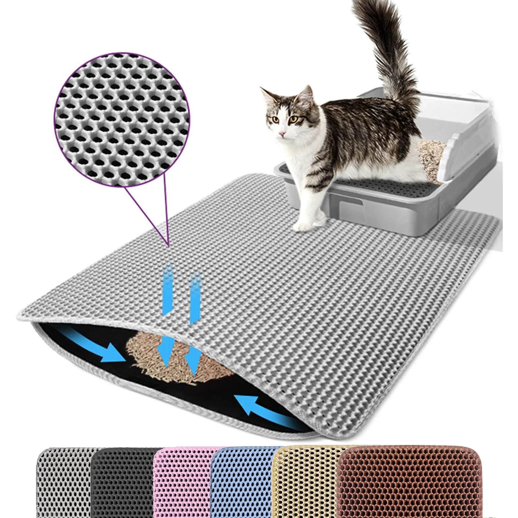 Smart Petinstinct Extra Large Cat Litter Mat 30×22 in – Honeycomb Double Layer Non-Slip Urine-Proof Selected