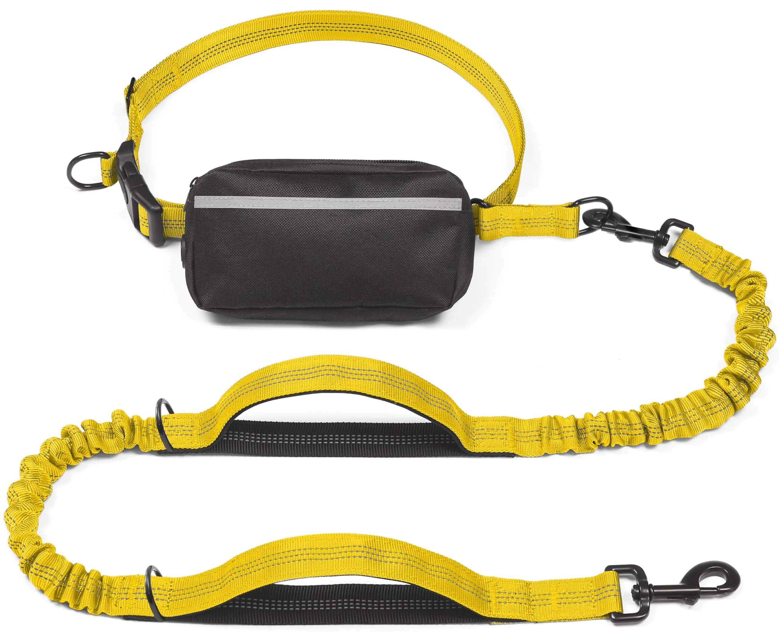 Fine iYoShop Hands Dog Leash with Zipper Pouch – Dual Padded Handles Durable Bungee for Walking Jogging Running Large 25-120 lbs Yellow Secure