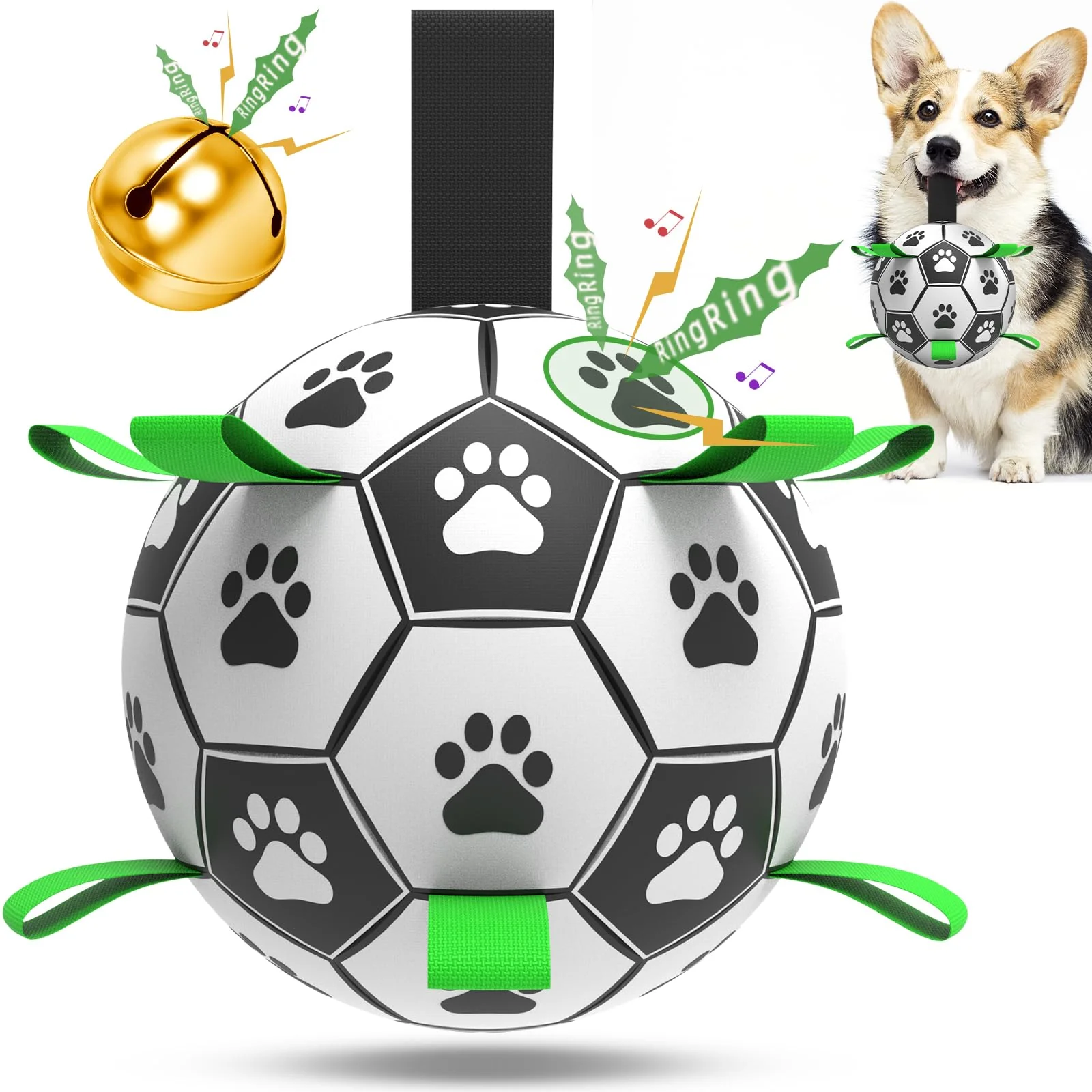 Eco-Friendly QDAN Dog Soccer Ball with Bell Inside 6 inch – Durable Indoor Outdoor Tug Fetch Toy Original