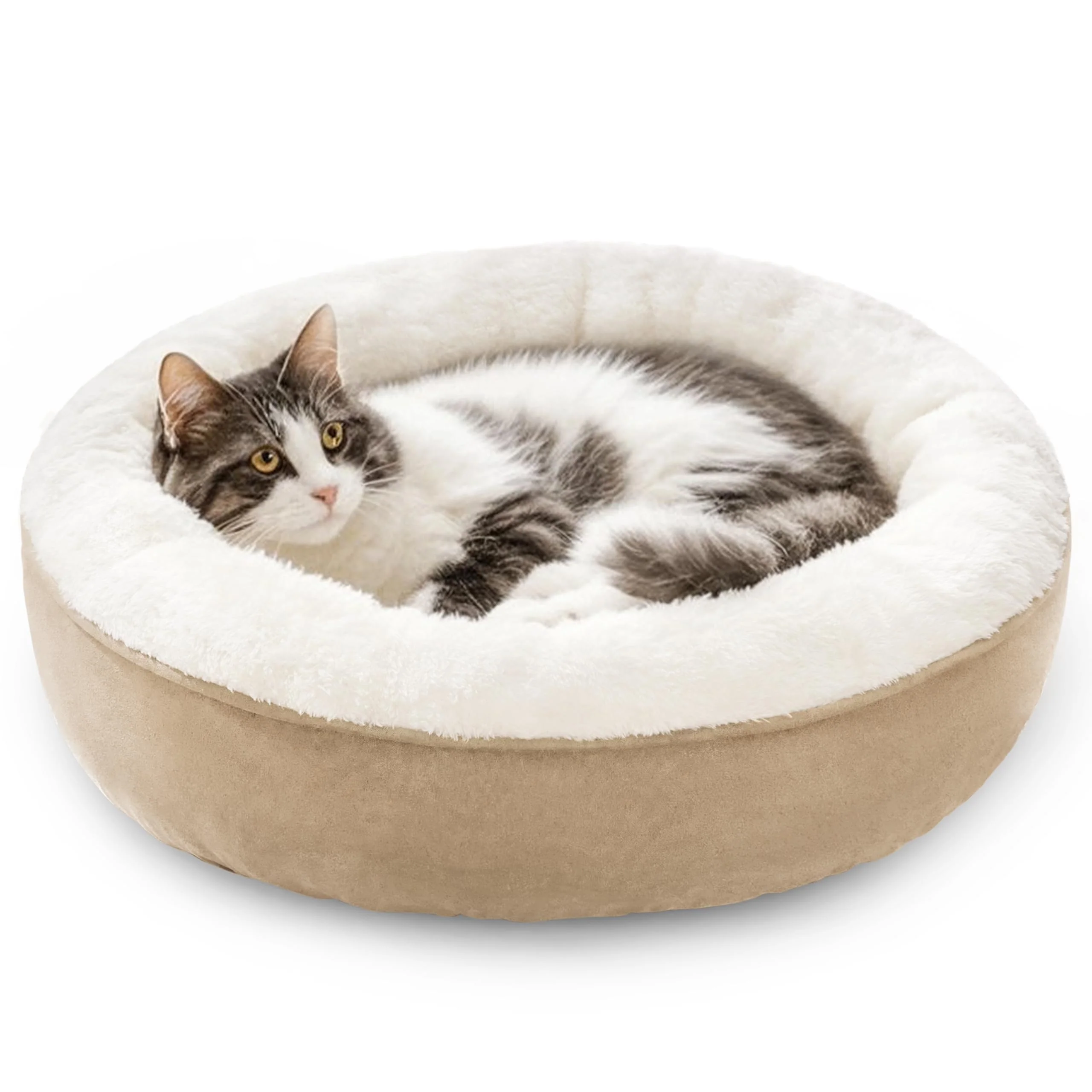 Convenient Love’s cabin Round Donut Cat Dog Bed – 20in Camel Non-Slip Washable Luxury Pet Bed High-Quality