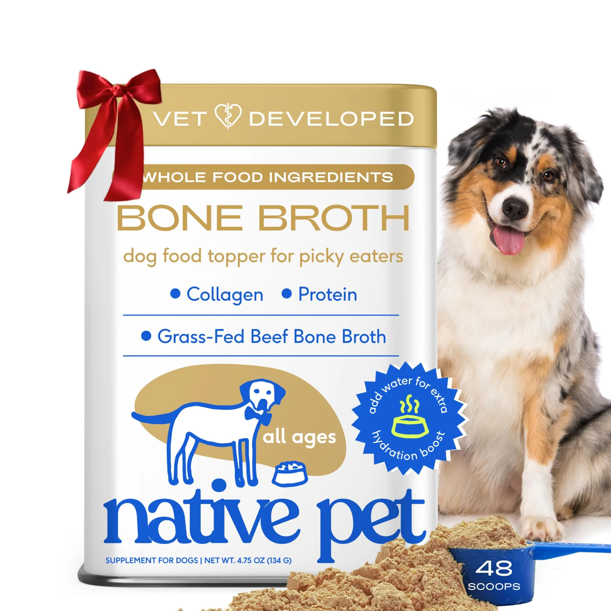 Reliable Native Pet Bone Broth for Dogs — Beef Bone Broth Powder 48 Scoops Toppers for Picky Eaters Fashionable