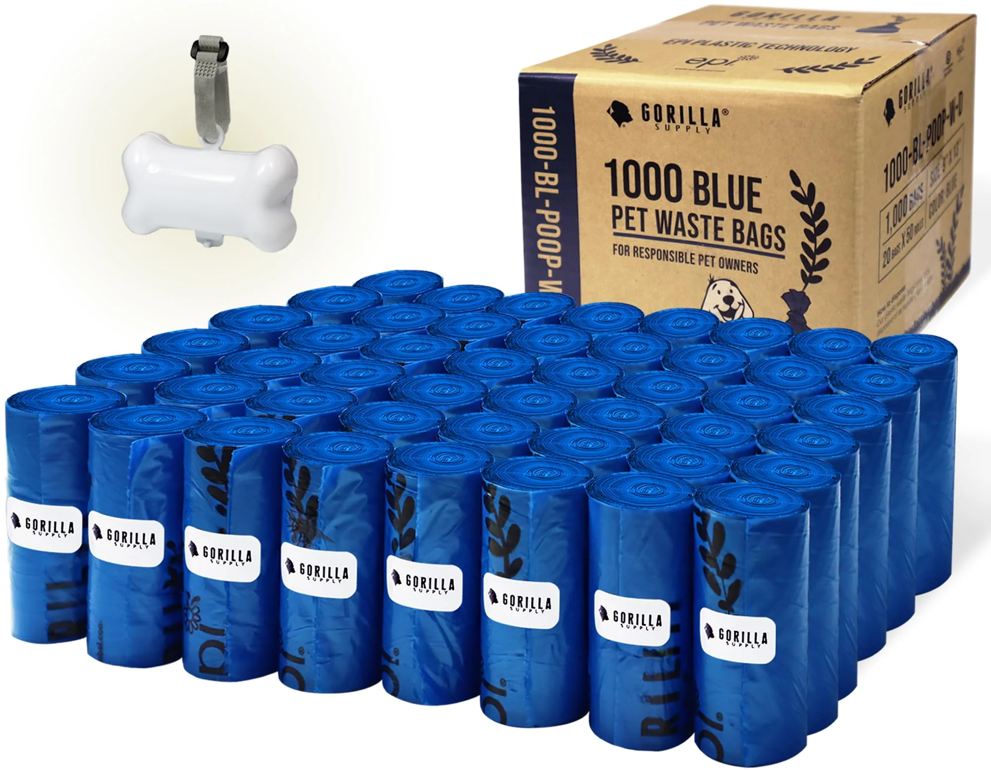 Elegant GORILLA SUPPLY 1000 Dog Poop Bags with Dispenser and Leash Tie – 9×13 Blue 1000 Count Advanced