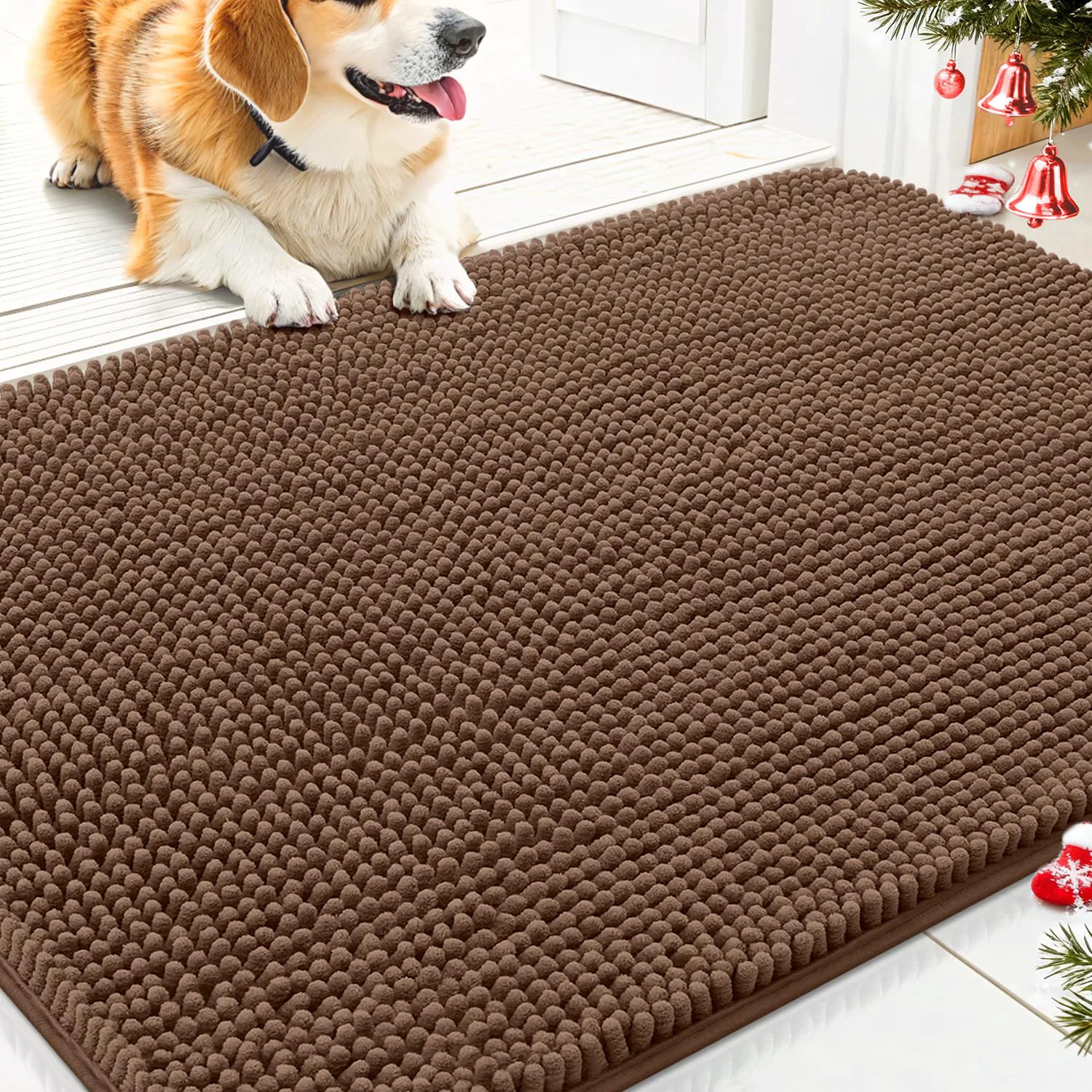 Elite Smiry Dog Door Mat for Muddy Paws 30×20 Absorbs Moisture Dirt Non-Slip Quick-Dry Chenille Front Door Mat Artisan