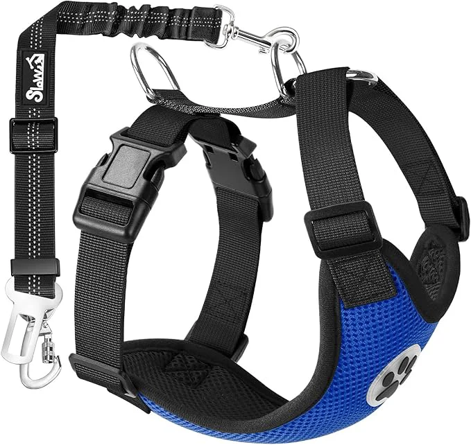 Powerful SlowTon Dog Seat Belt Harness for Car Dog Car Harness Adjustable Mesh Solid