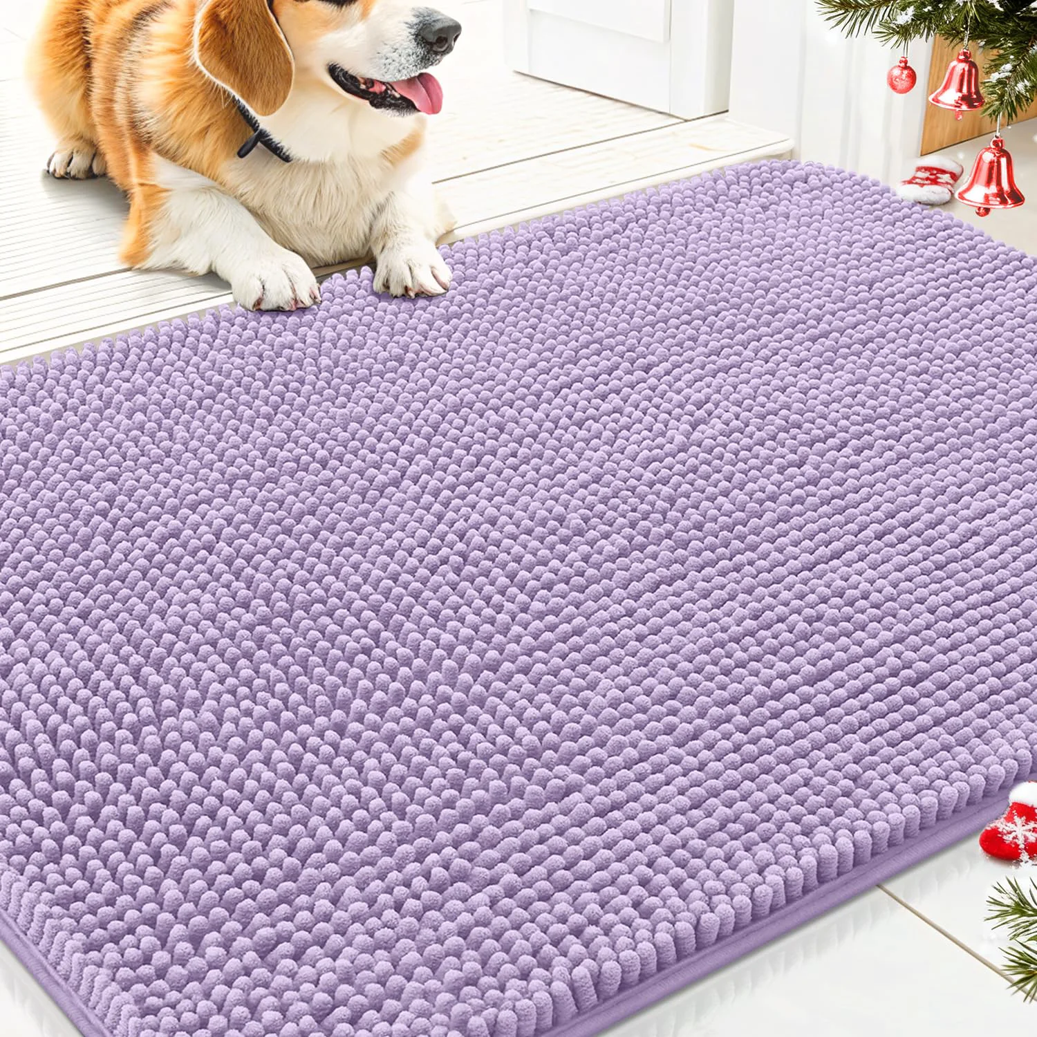 Outstanding Smiry Dog Door Mat for Muddy Paws 30×20 – Absorbs Moisture Dirt Non-Slip Lavender Comfortable