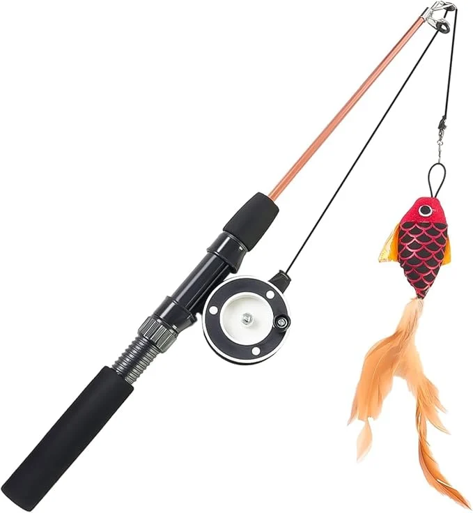 Artisan Cat Toys Interactive for Indoor Cats Wand Retractable Fishing Pole Powerful