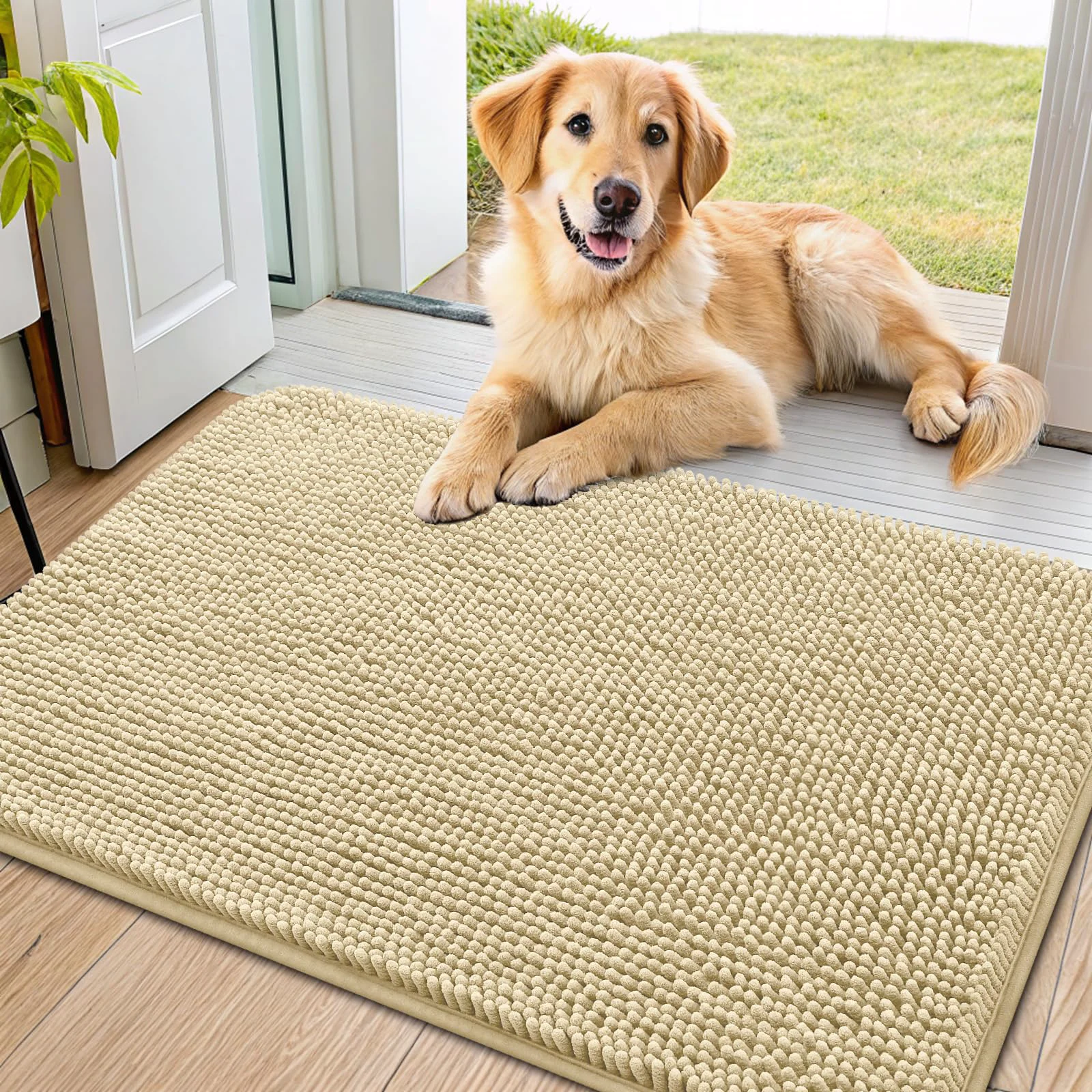 Consistent Smiry Dog Door Mat for Muddy Paws 36×24 — Absorbent Non-Slip Chenille Entryway Mat Relaxed