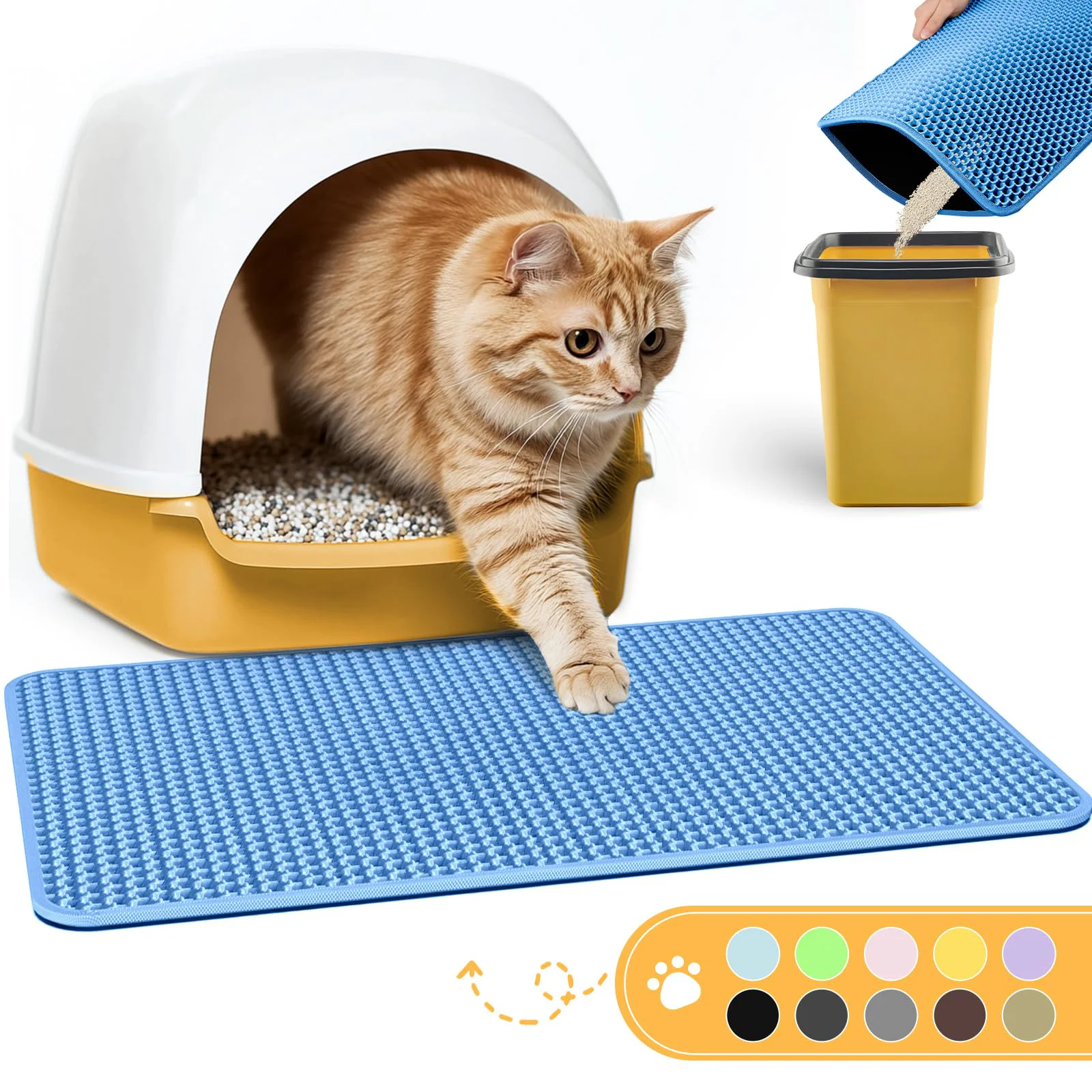 Natural Powools Cat Litter Mat 23.2” x 14.6” – Double-Layer Waterproof Non-Slip Blue Durable