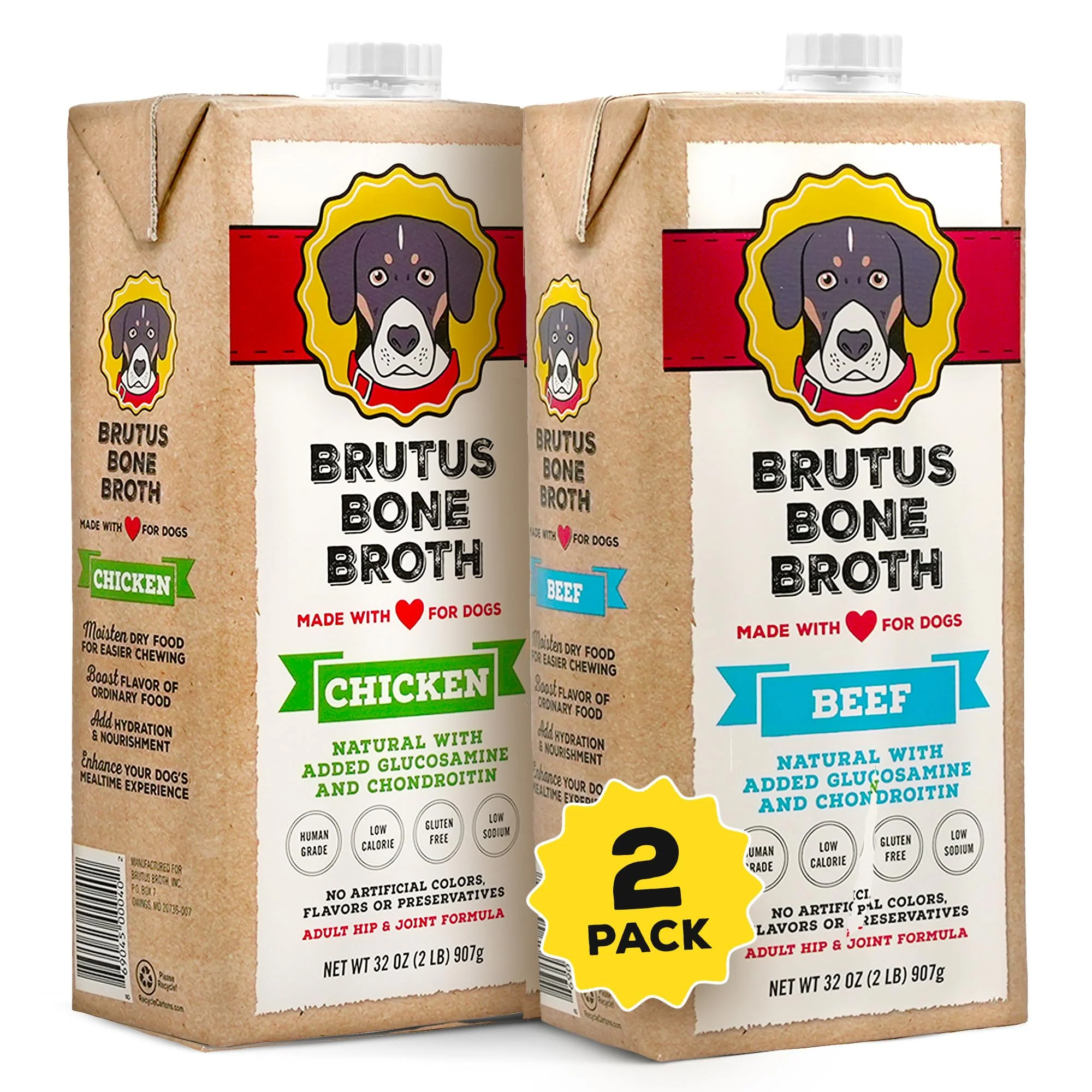 Refined Brutus Bone Broth for Dogs – All-Natural Beef Chicken Bundle with Glucosamine Chondroitin Turmeric Reusable