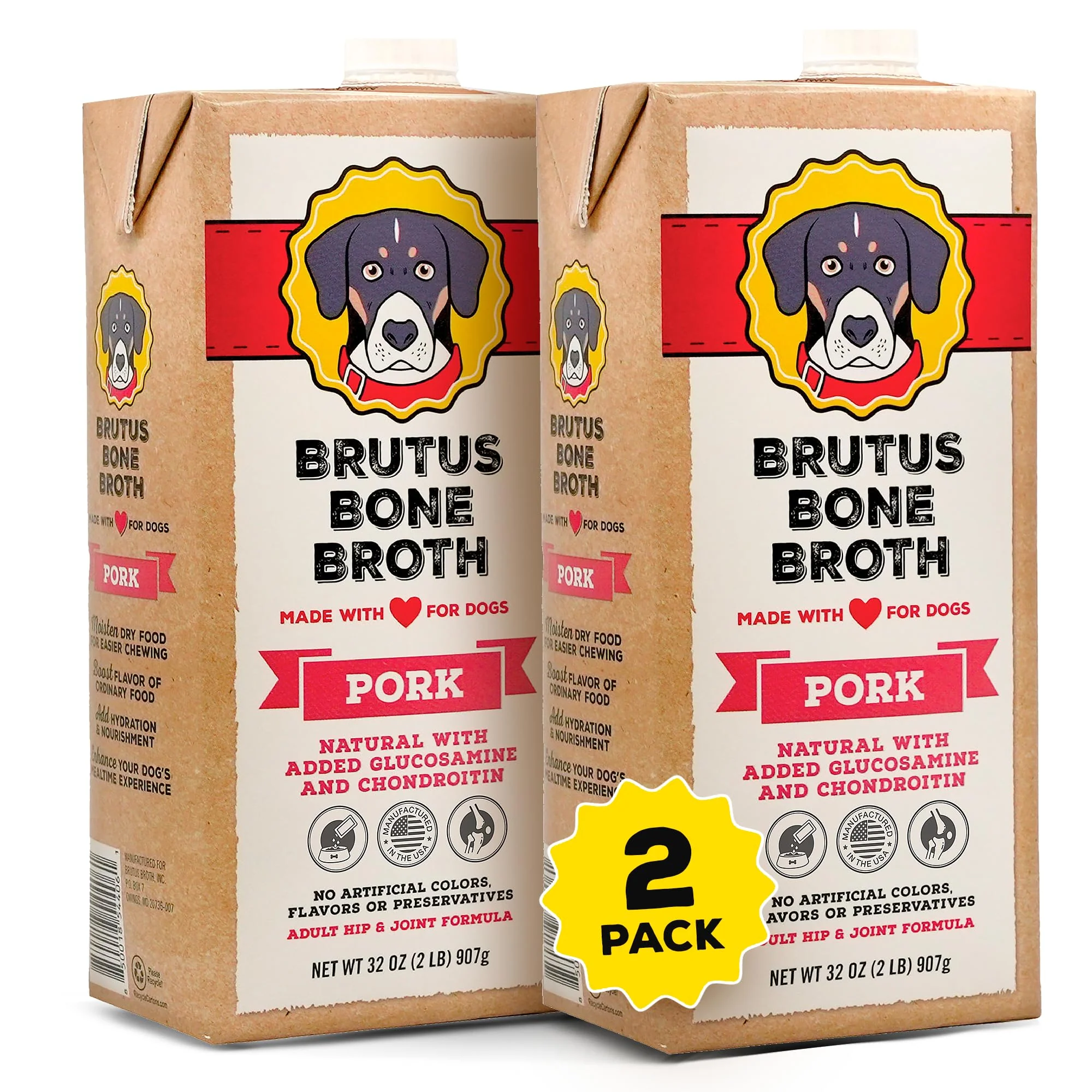 Fast Brutus Bone Broth for Dogs All Natural USA Made Joint Support Hydration Pork 2-Pack Powerful