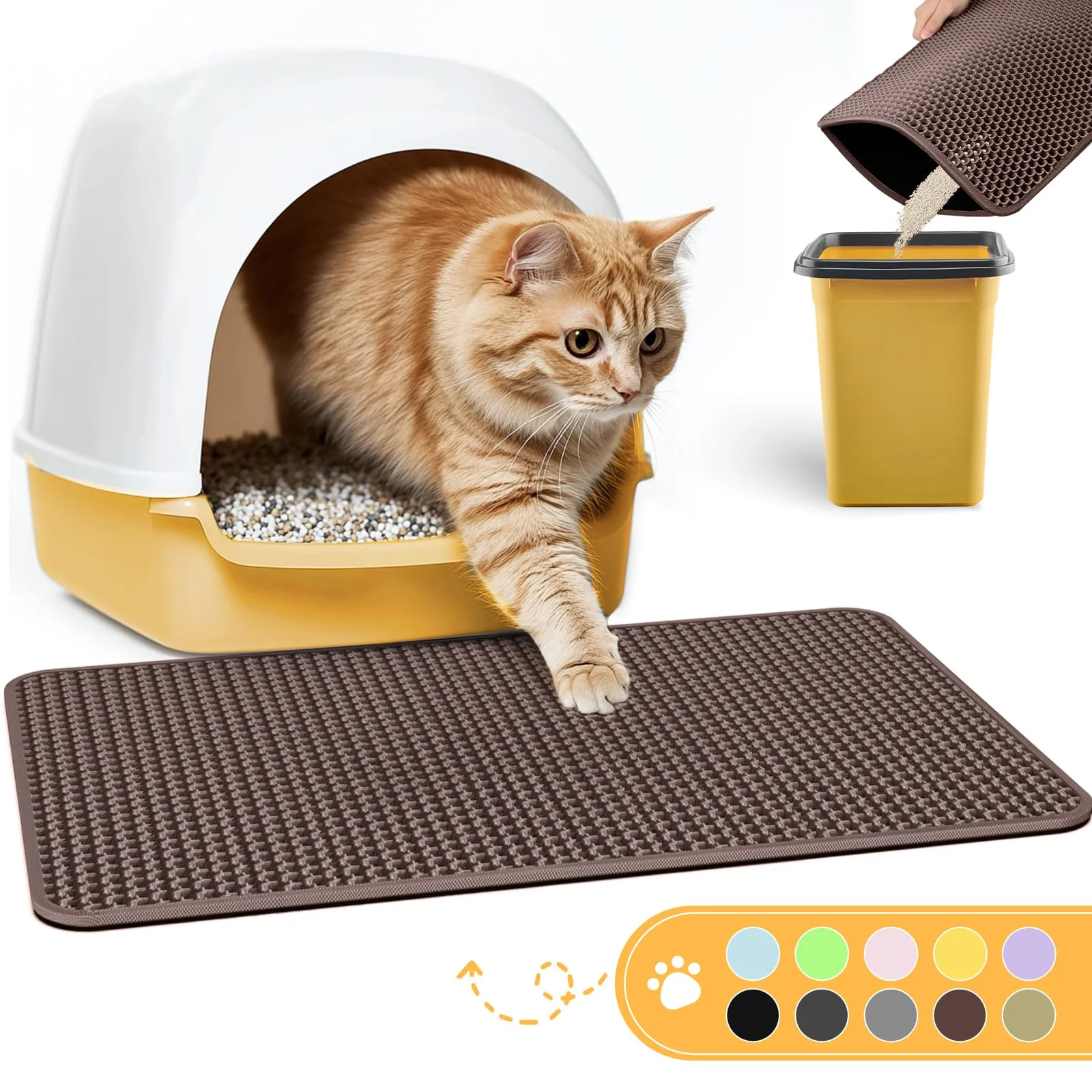 Pure Powools Cat Litter Mat – 23.2” x 14.6” Double-Layer Waterproof Non-Slip Brown Versatile