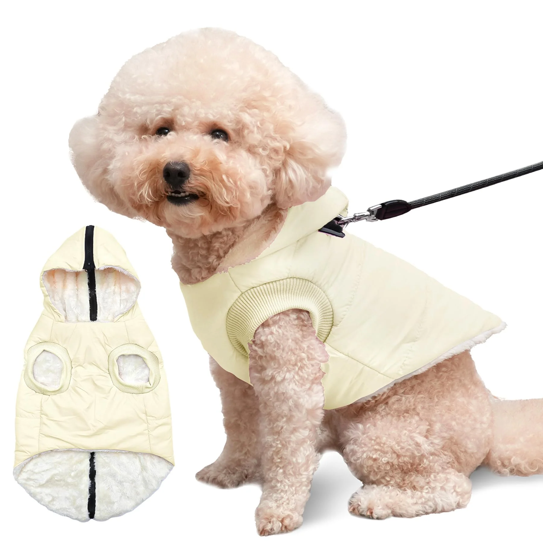 Responsible Vecomfy Fleece-Lined Dog Hoodie with Built-In Harness XS – Light Yellow Premium