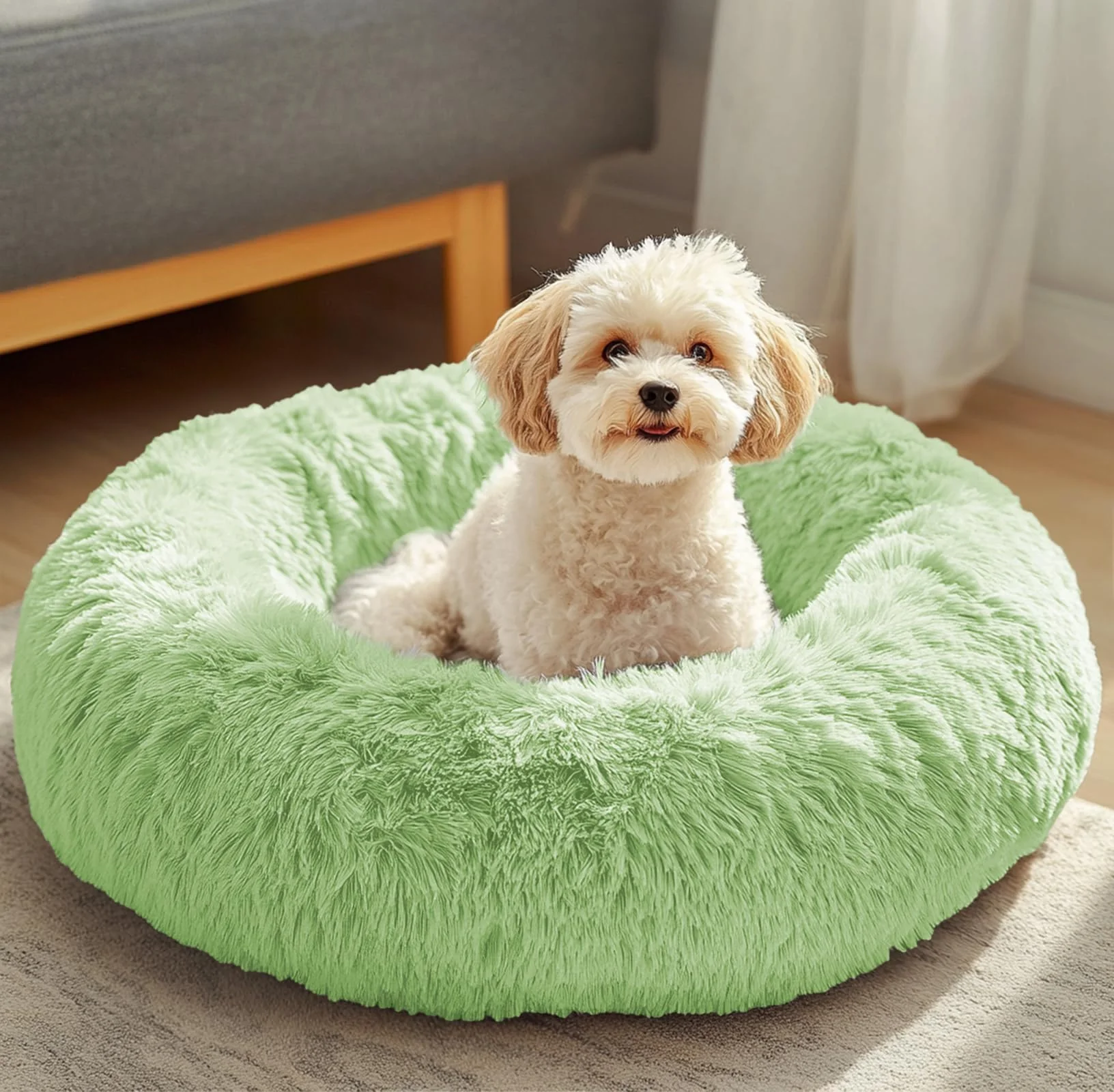 Expertly Made JOLLYVOGUE Calming Donut Dog Cat Bed for Small Medium Pets Plush Fluffy 20-inch Fine