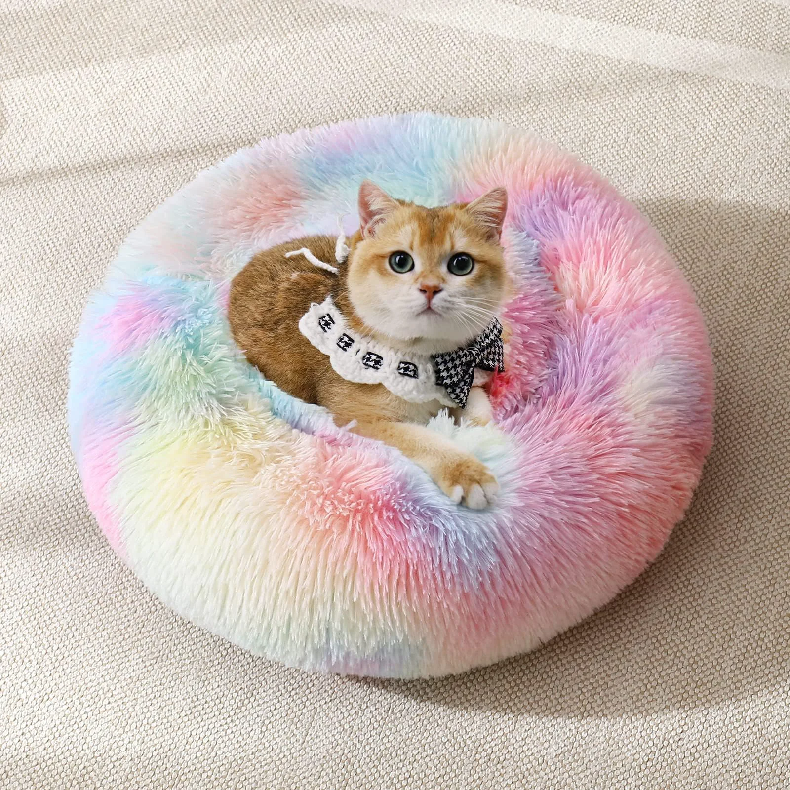 Smooth JOLLYVOGUE Donut Bed for Dogs Cats – Calming Plush Bed Non-Slip Easy-Care 23 Specialty