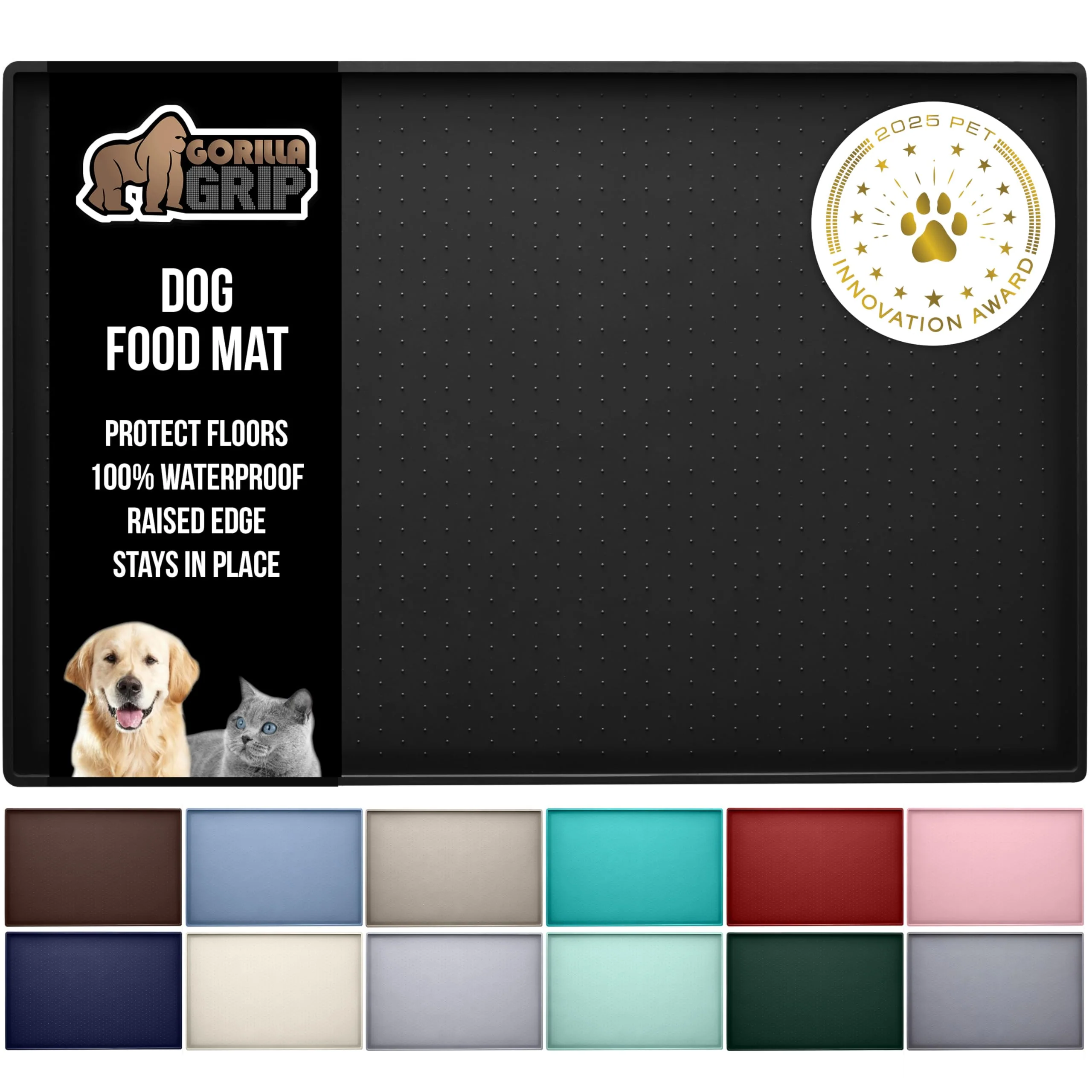 Expertly Made GORILLA GRIP Waterproof Raised Edge Silicone Pet Feeding Mat 18.5×11.5 Environmentally Friendly
