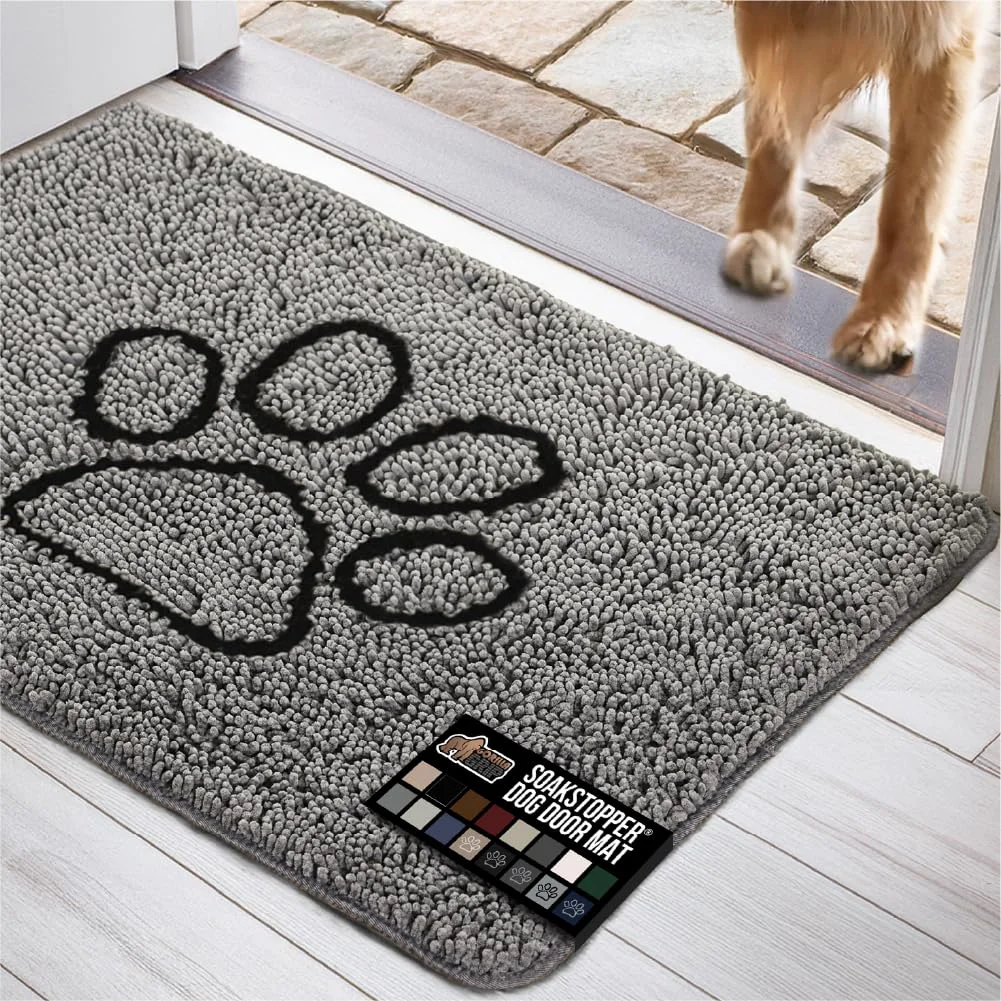 Comfortable GORILLA GRIP SOAKSTOPPER Dog Door Mat 30×20 Absorbent Chenille Entry Rug Practical