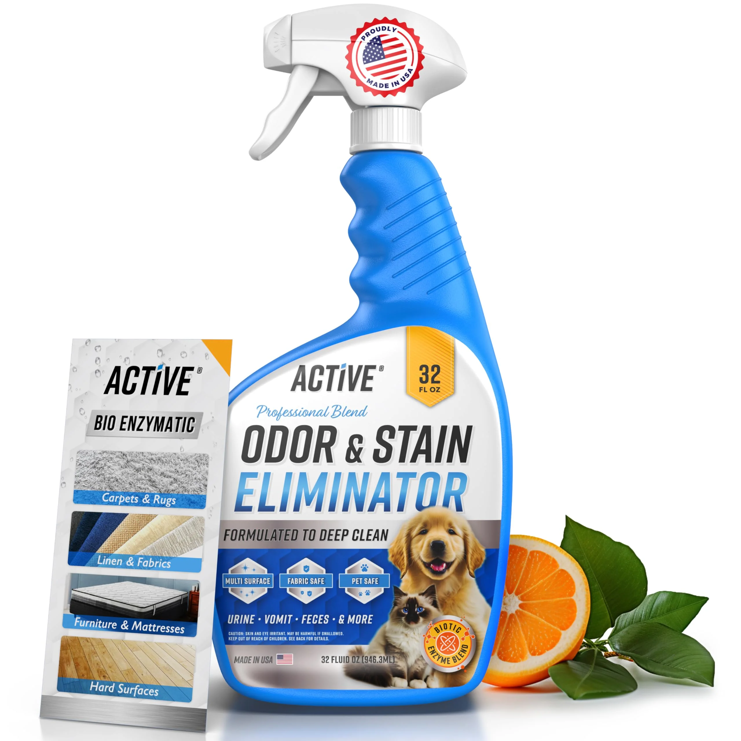 Artisan ACTIVE Pet Odor and Stain Eliminator – 32 oz Enzyme Cleaner for Dog Cat Urine Citrus-Scented High-End