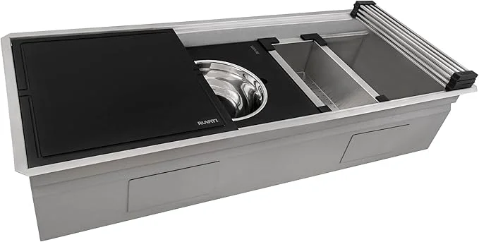 Professional Ruvati 45-inch Two-Tiered Ledge Workstation Kitchen Sink – Undermount Kitchen Sink – 16 Gauge Stainless Steel Kitchen Sink with Brushed Finish hides scratches – RVH8335About ThisOverview Sustainable