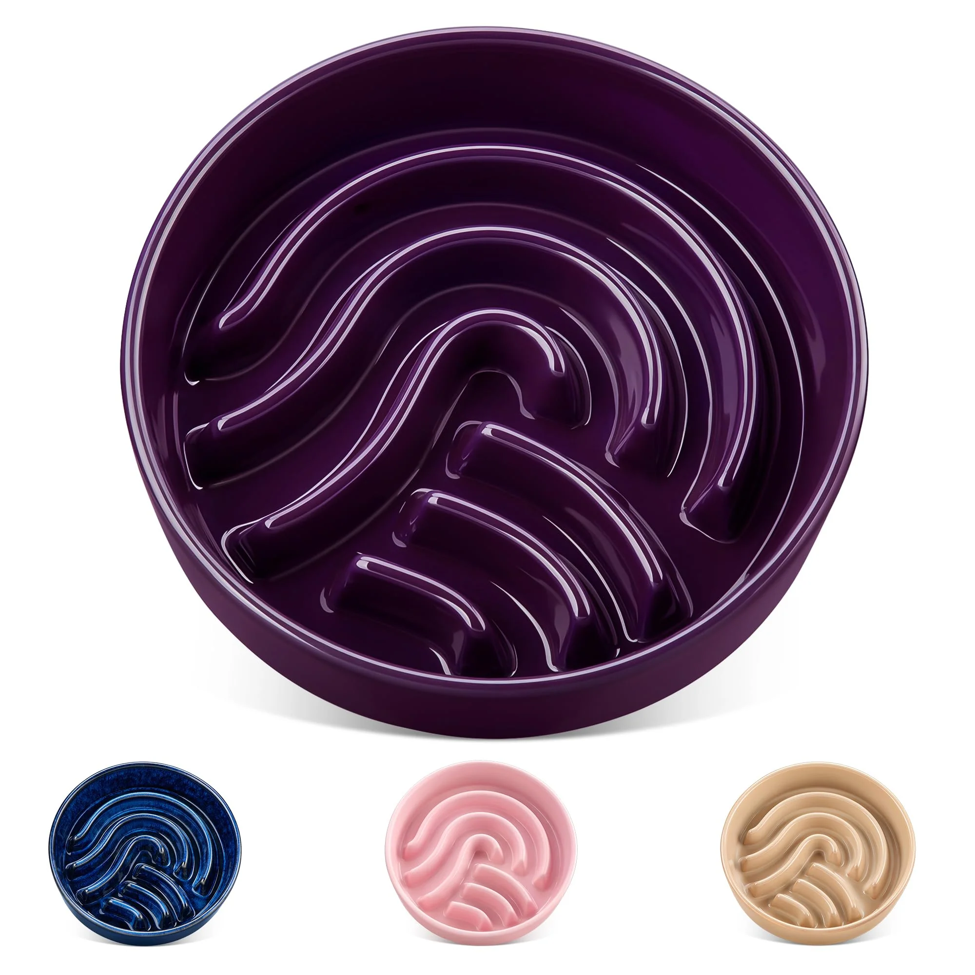 Relaxed vancasso Slow Feeder Dog Bowl – 1.5 Cup Ceramic Puzzle Bowl for Small Medium Dogs Dark Purple Unique
