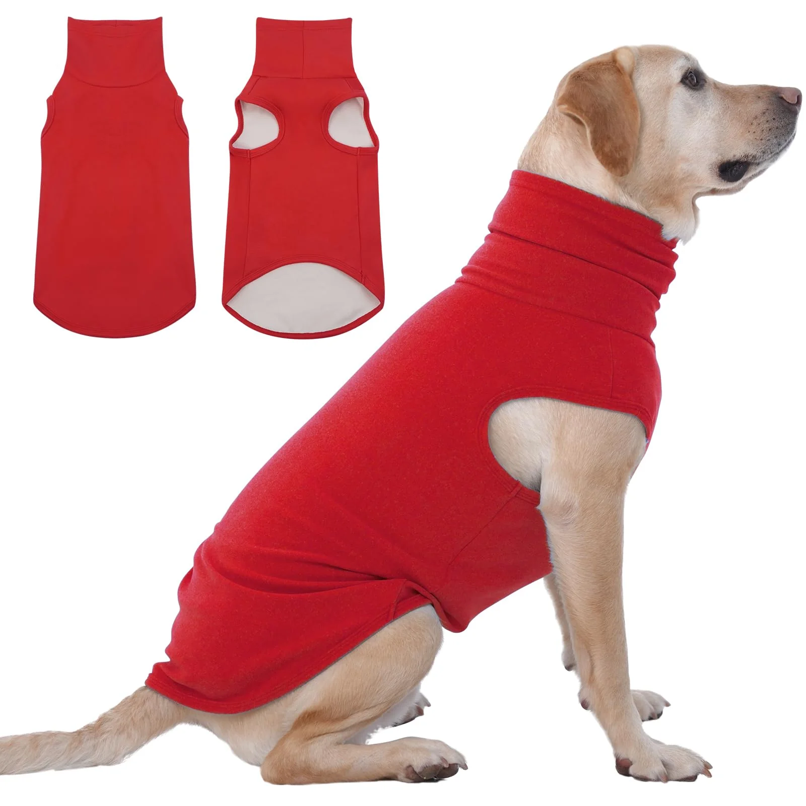 Unique IECOii XXL Dog Sweater – Red Stretch Fleece Vest with Turtleneck XX-Large Safe