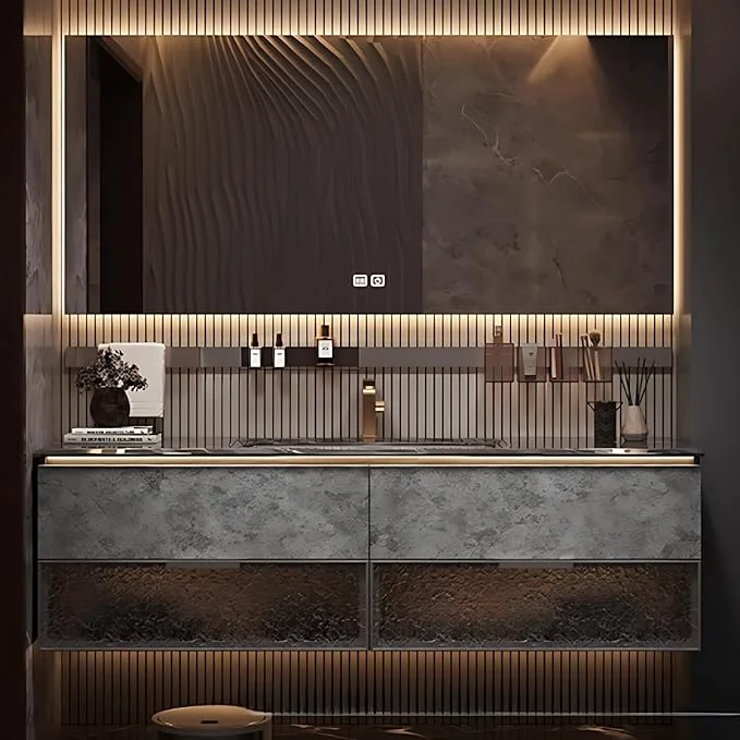 Carefully Designed 52in Luxury Bathroom Vanities – Bathroom Vanity with Sink Wall-Mounted Storage with 2 Large Side Cabinets Intelligent Defogging Led Lights Multi-Layer Solid WoodAbout ThisOverview Authentic