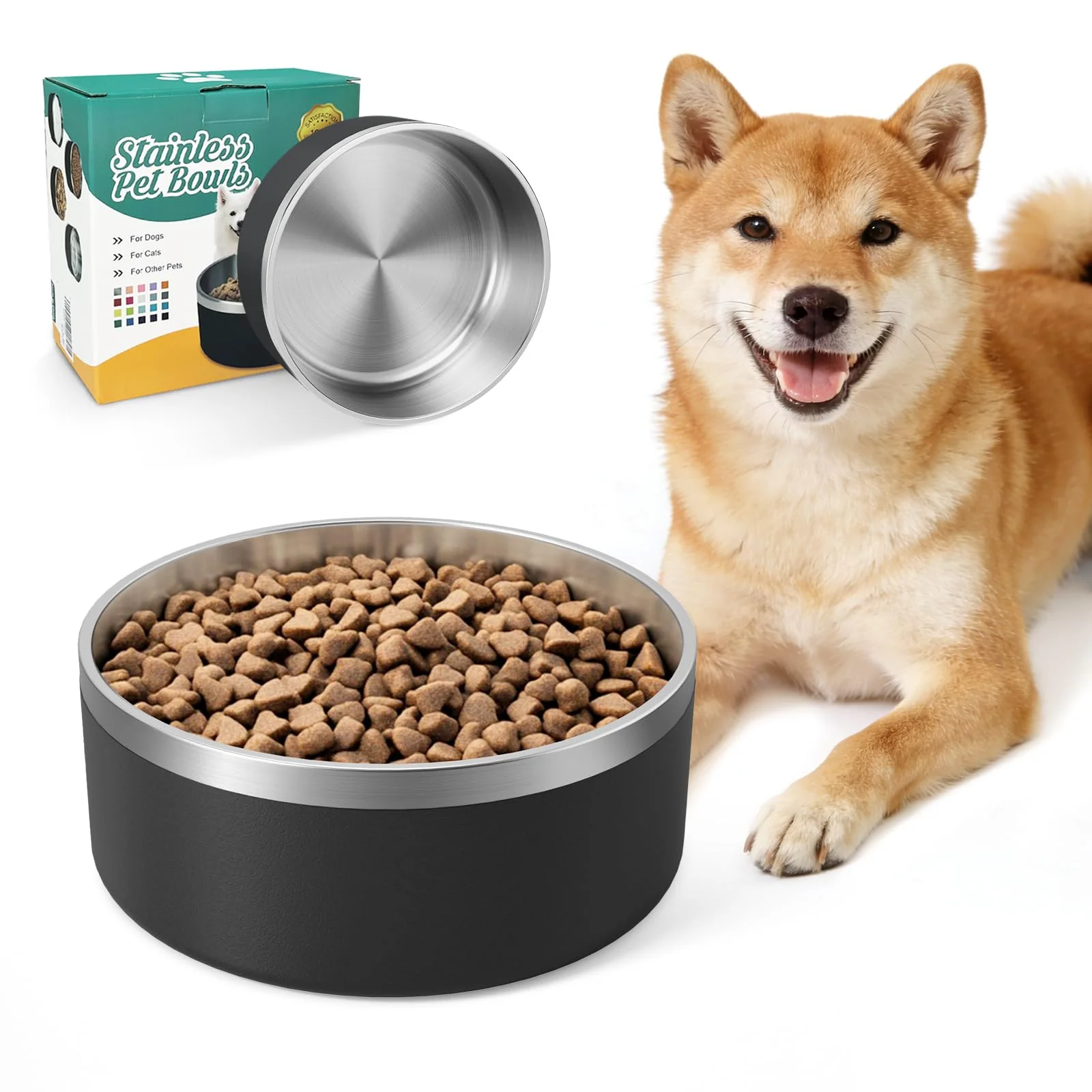 Environmentally Friendly IKITCHEN Dog Bowl for Food and Water – 40 Oz Stainless Steel Non-Slip Double-Wall Insulated Certified