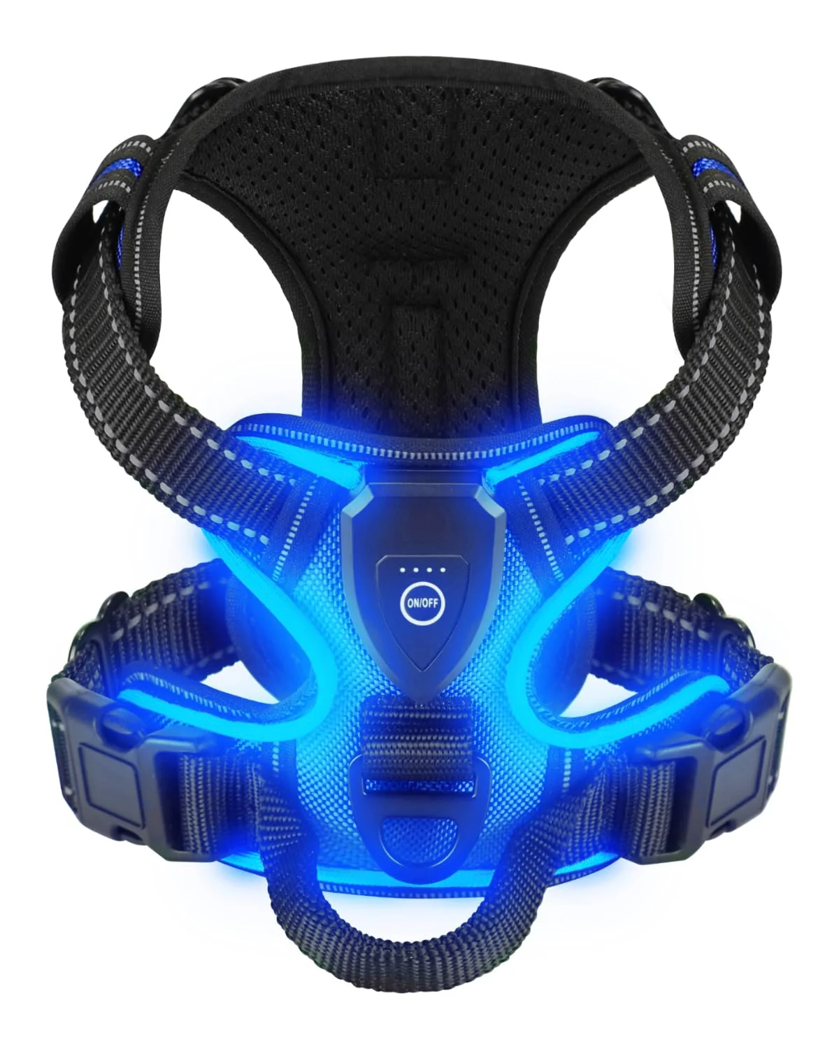 Certified Villabliss Light Up Dog Harness – LED Night Walking 3 Lighting Modes 20 Hours Battery Blue Small Breathable