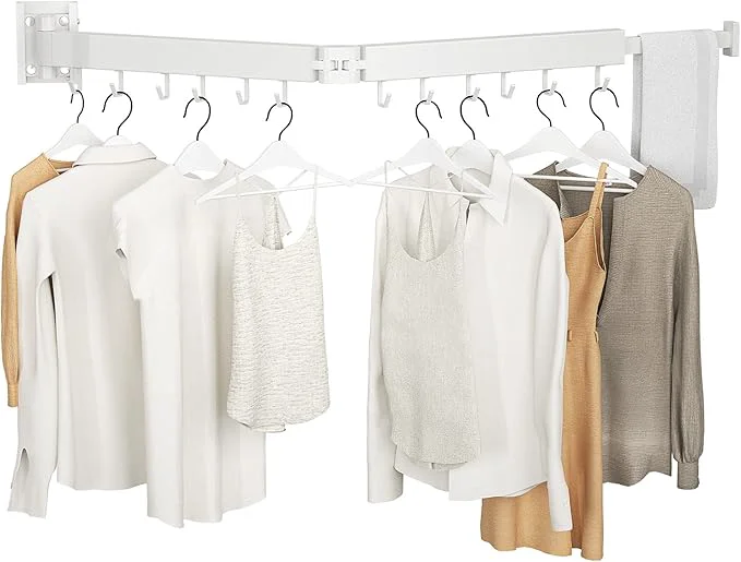 Organic Foldable Clothes Drying Rack 2 Fold Laundry Drying Rack Wall Mount No Drilling Folding Durable Space Saver for Laundry Balcony Bathroom Patio Dormitory Apartment-WhiteAbout ThisOverview Solid