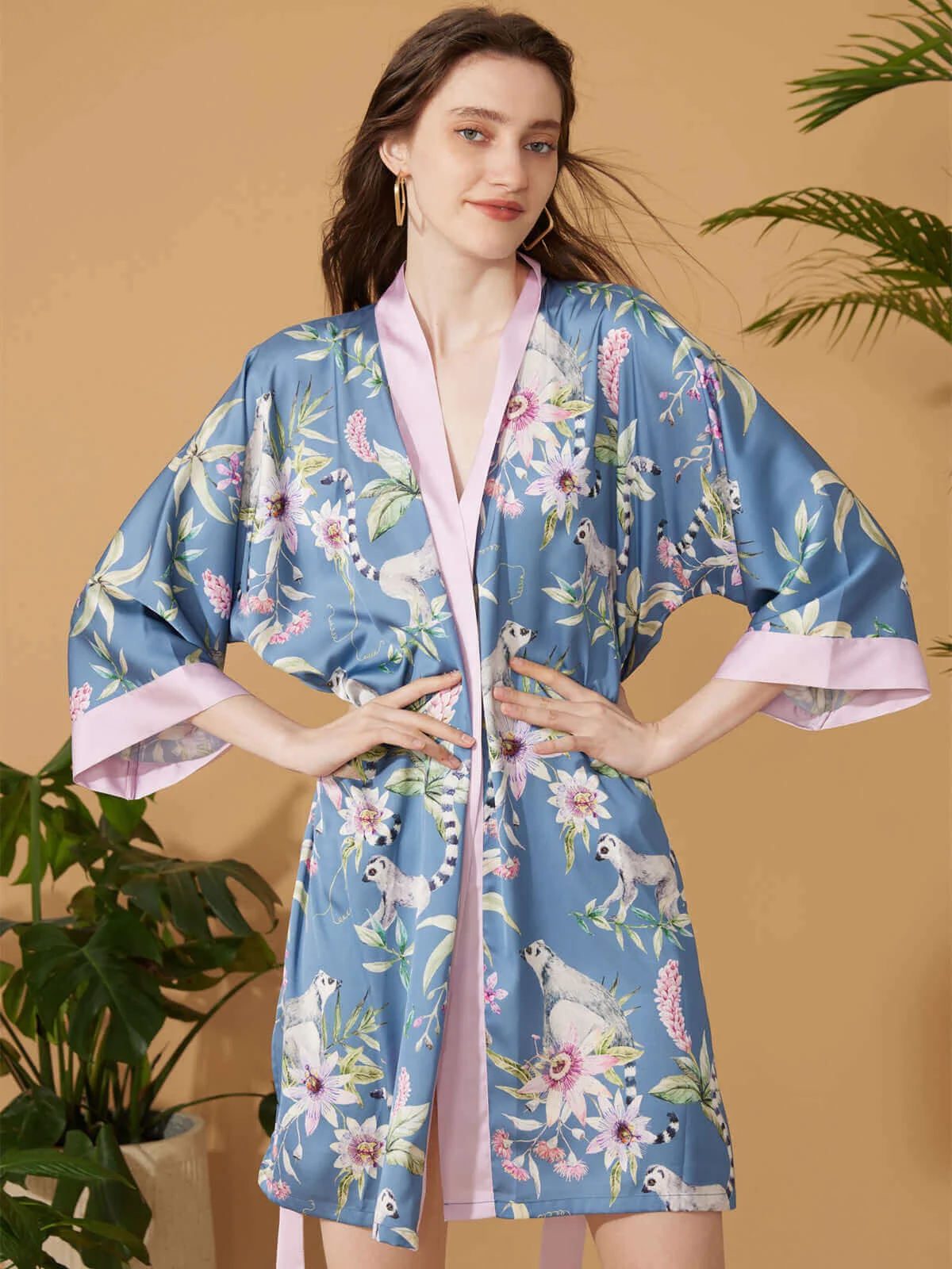 Casual Kimono Court Robe Forêt Bleue Classic