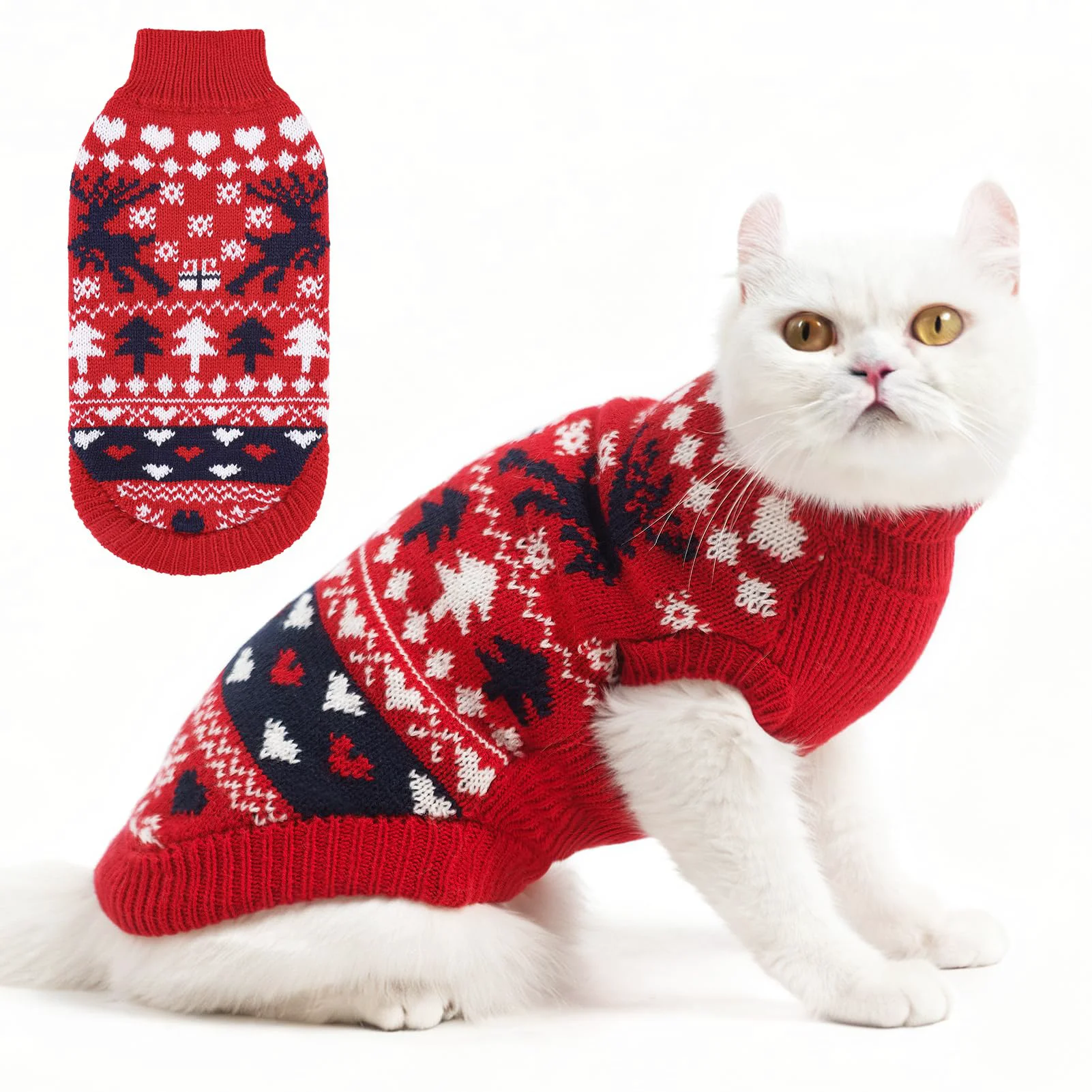 World-Class PUPTECK Christmas Cat Sweater – Soft Warm Turtleneck for Cats Red Size M Traditional
