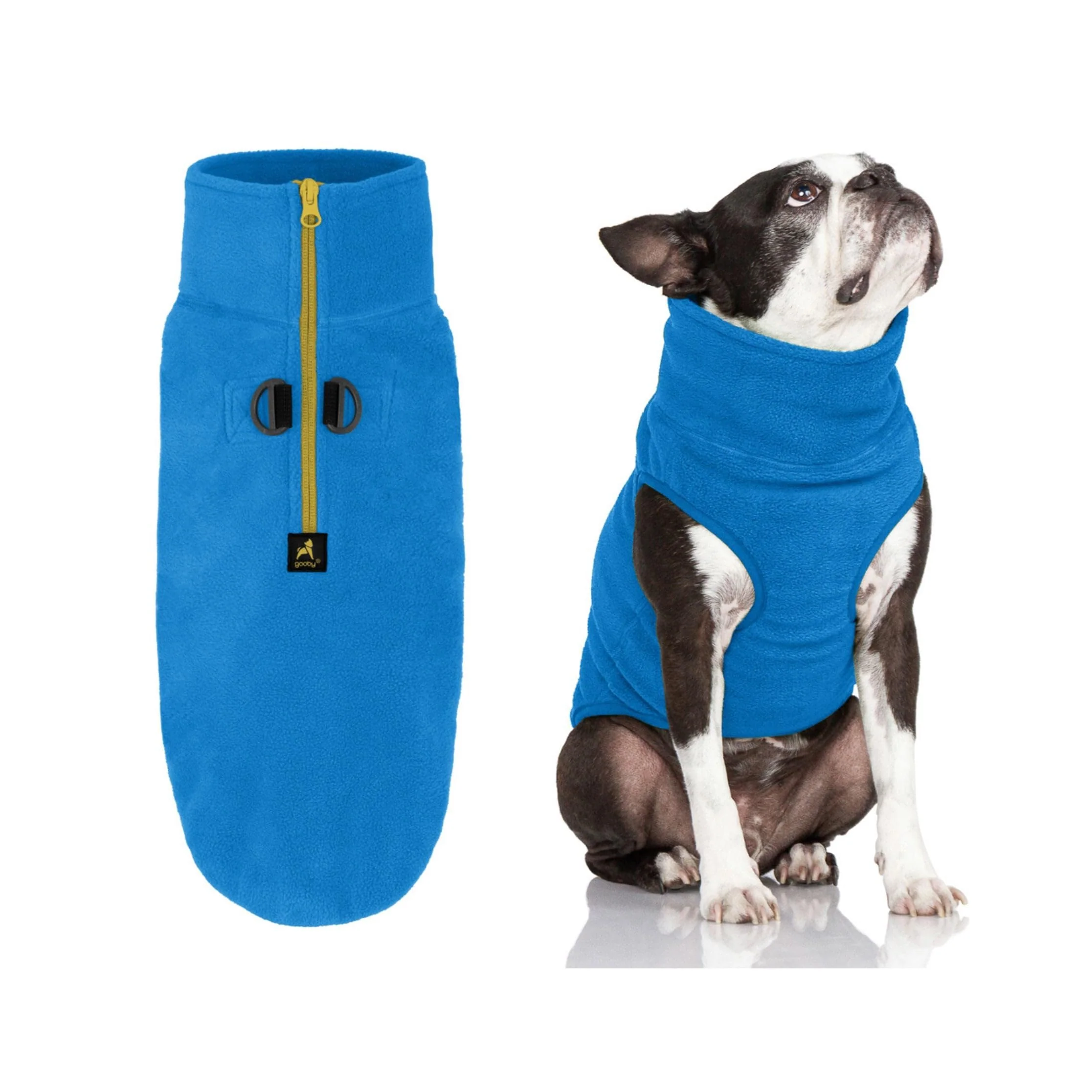 Convenient Gooby Half Zip Up Fleece Vest Dog Sweater – Blue XS Easy-On Fleece Jacket with Dual D-Ring Leash Crafted