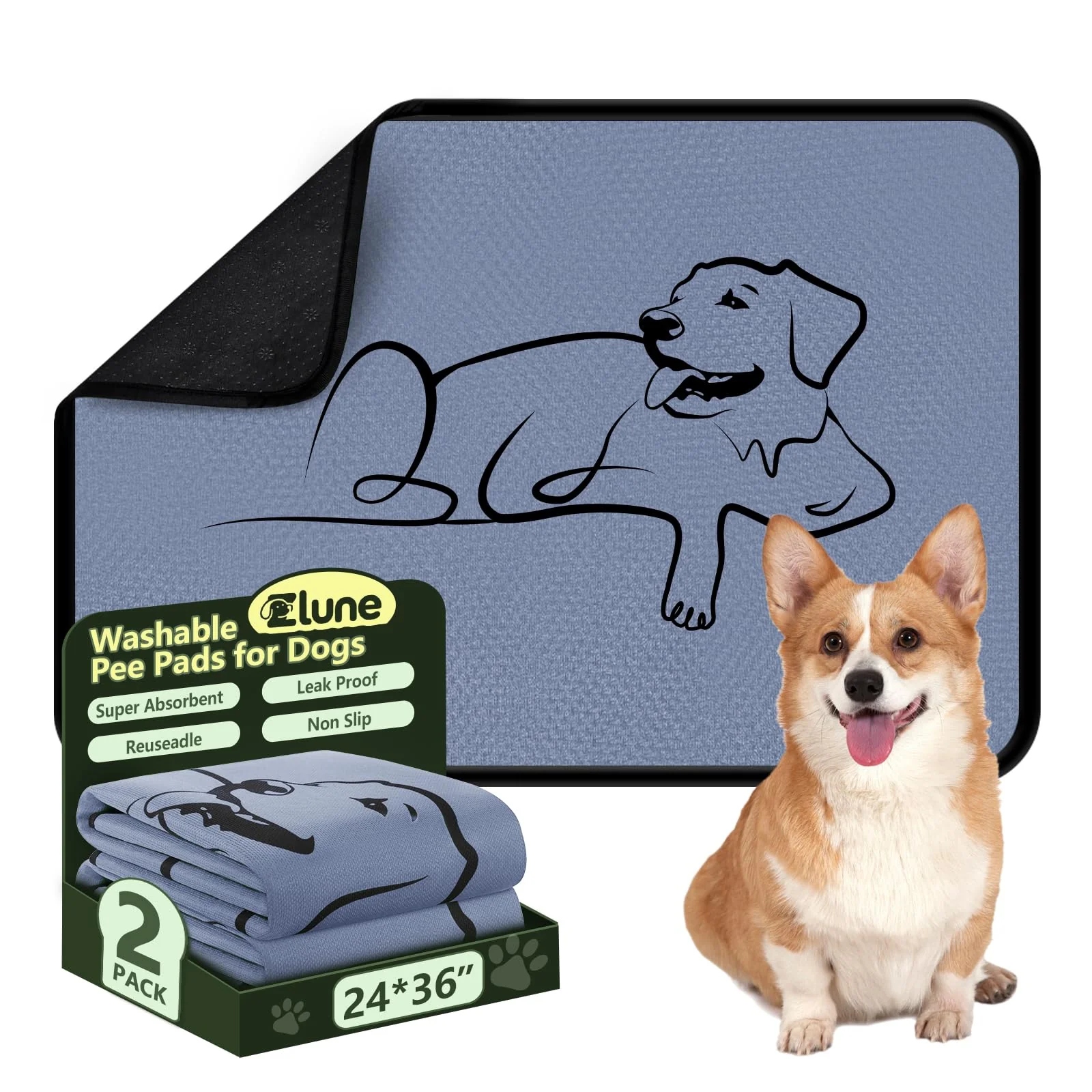 Next-Generation Zlune Washable Dog Pee Pads 2-Pack 24×36 Gray – Reusable Absorbent Non-Slip Leak-Proof Training Puppypads Premium