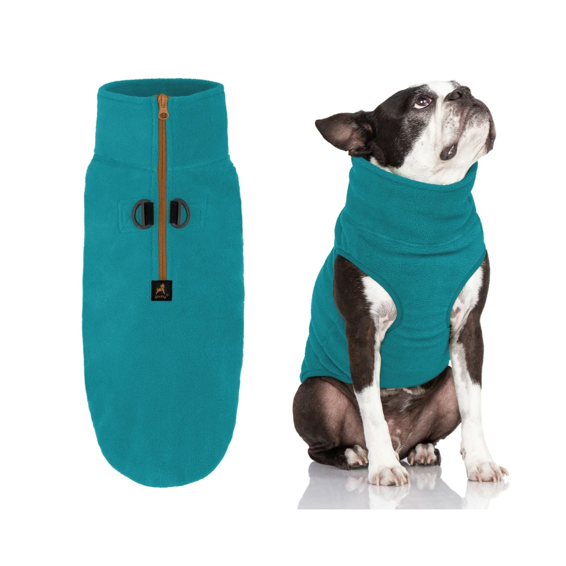Verified Gooby Half Zip Up Fleece Vest Dog Sweater Turquoise – Small Easy-On Warmth Healthy