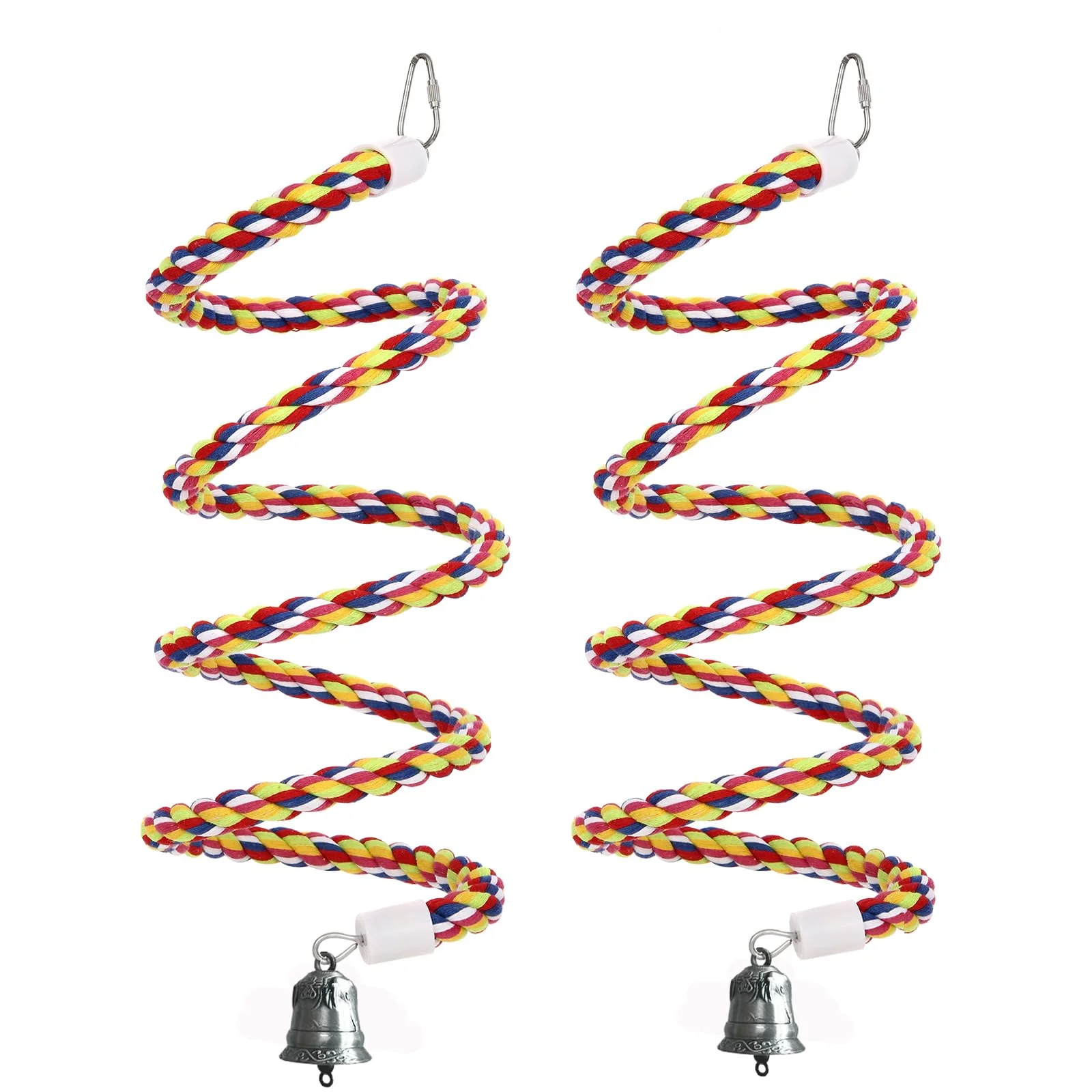 Comfortable OSWINMART 2Pcs 63” Natural Cotton Bird Rope Perches with Bell – Climbing Chewing Parrot Toys Safe