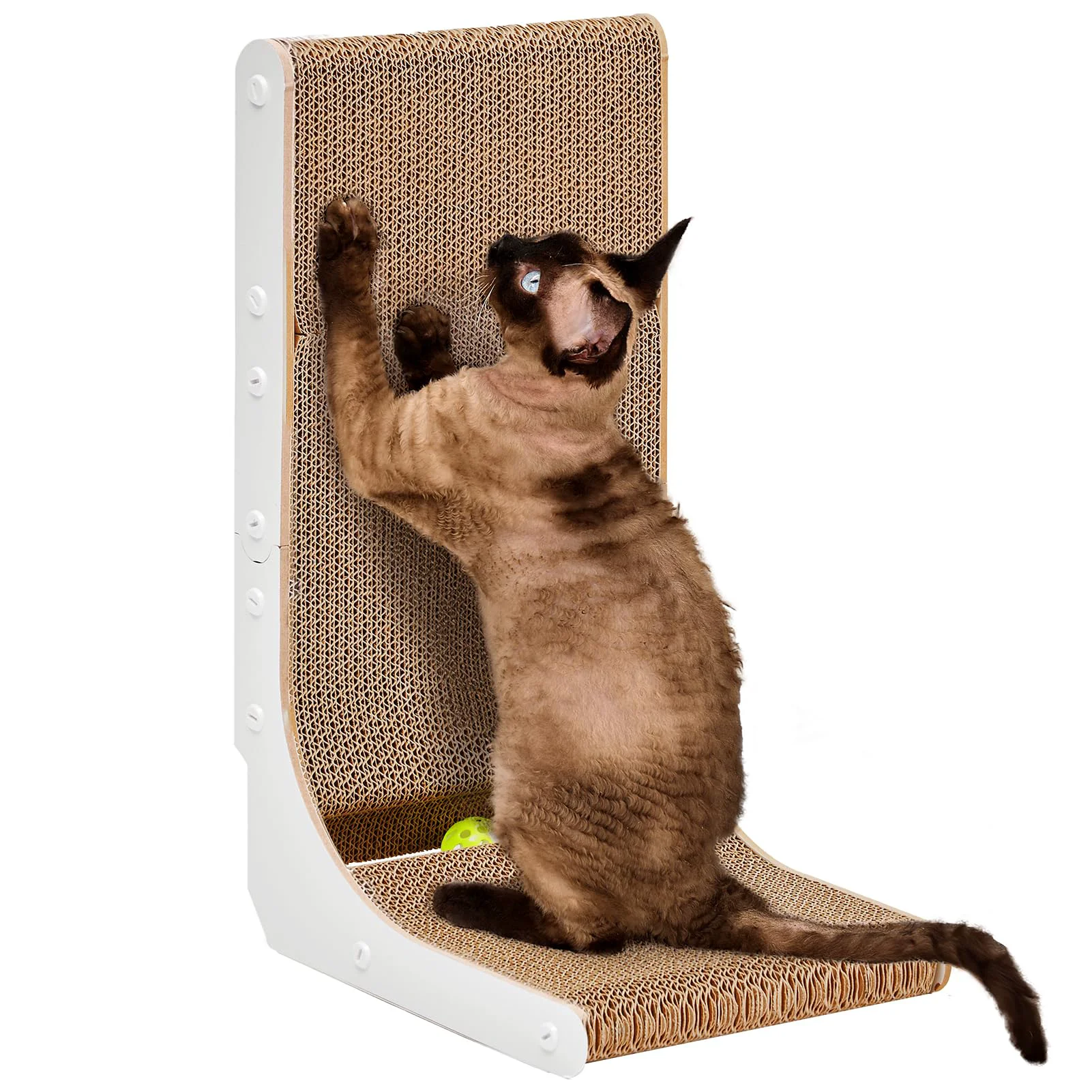 Soft EHEYCIGA Cardboard Cat Scratcher – 19-Inch L-Shaped Indoor Scratching Board with Ball Toy White Superior