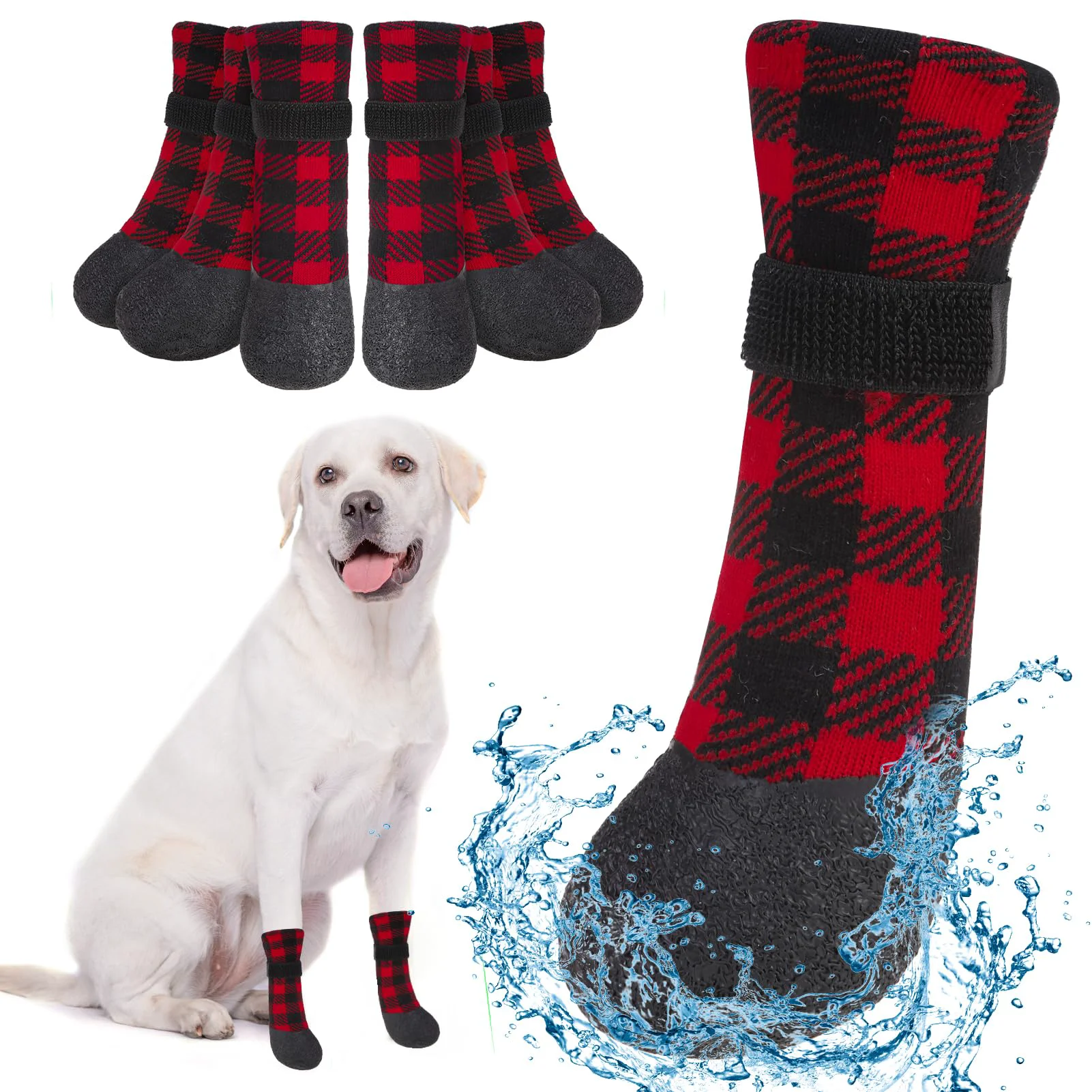 Solid BEAUTYZOO Anti Slip Dog Boots Paw Protectors — Waterproof Indoor Outdoor Dog Shoes 6-Pack Flexible