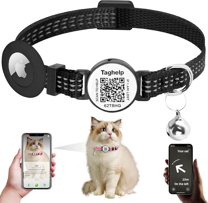 Detailed Airtag Cat Collar with Bell and Safety Buckle in 3 8 Width Reflective Collar Expertly Made