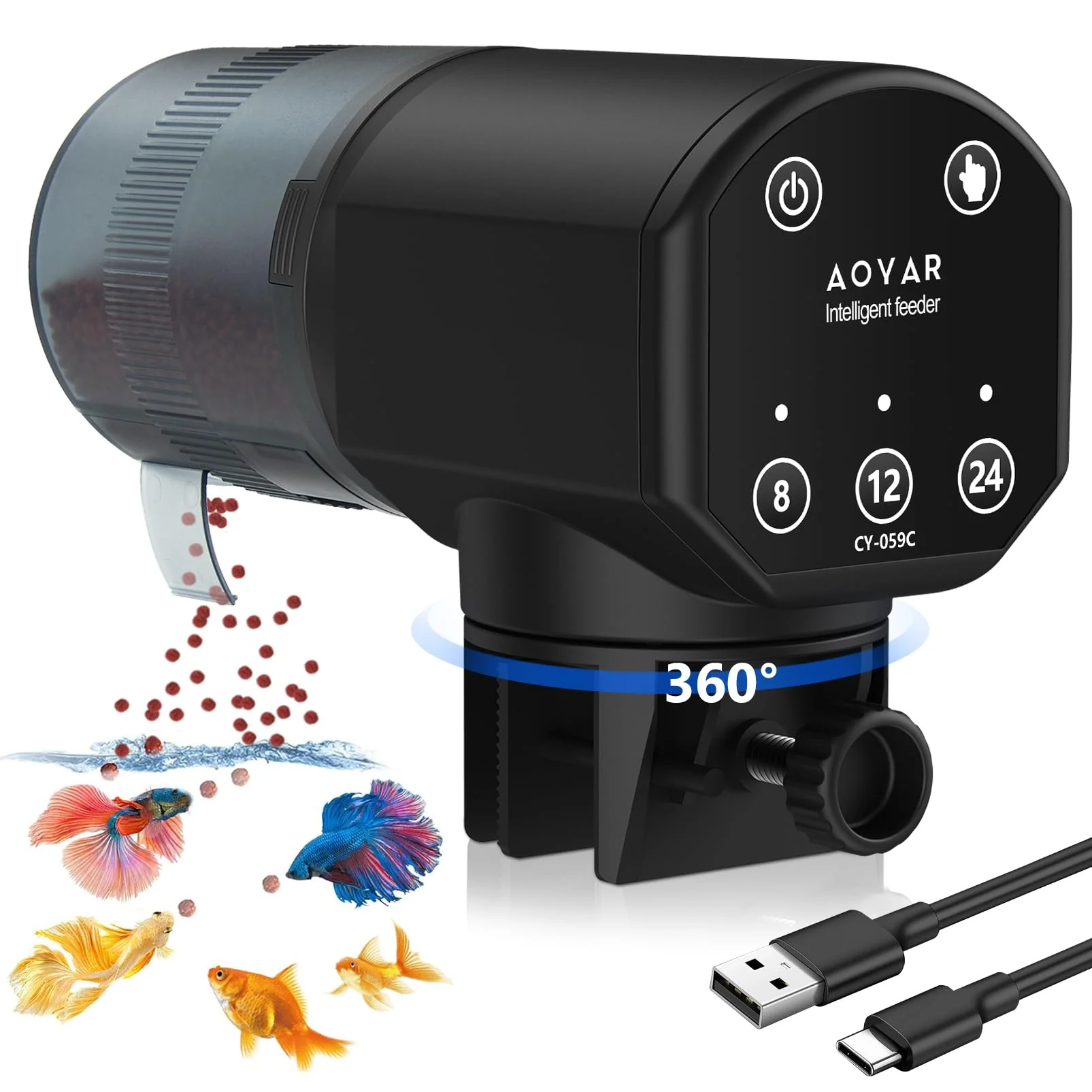 Elegant Aoyar Automatic Fish Feeder for Aquarium – Rechargeable 200ml Moisture-Proof Vacation Feeding World-Class