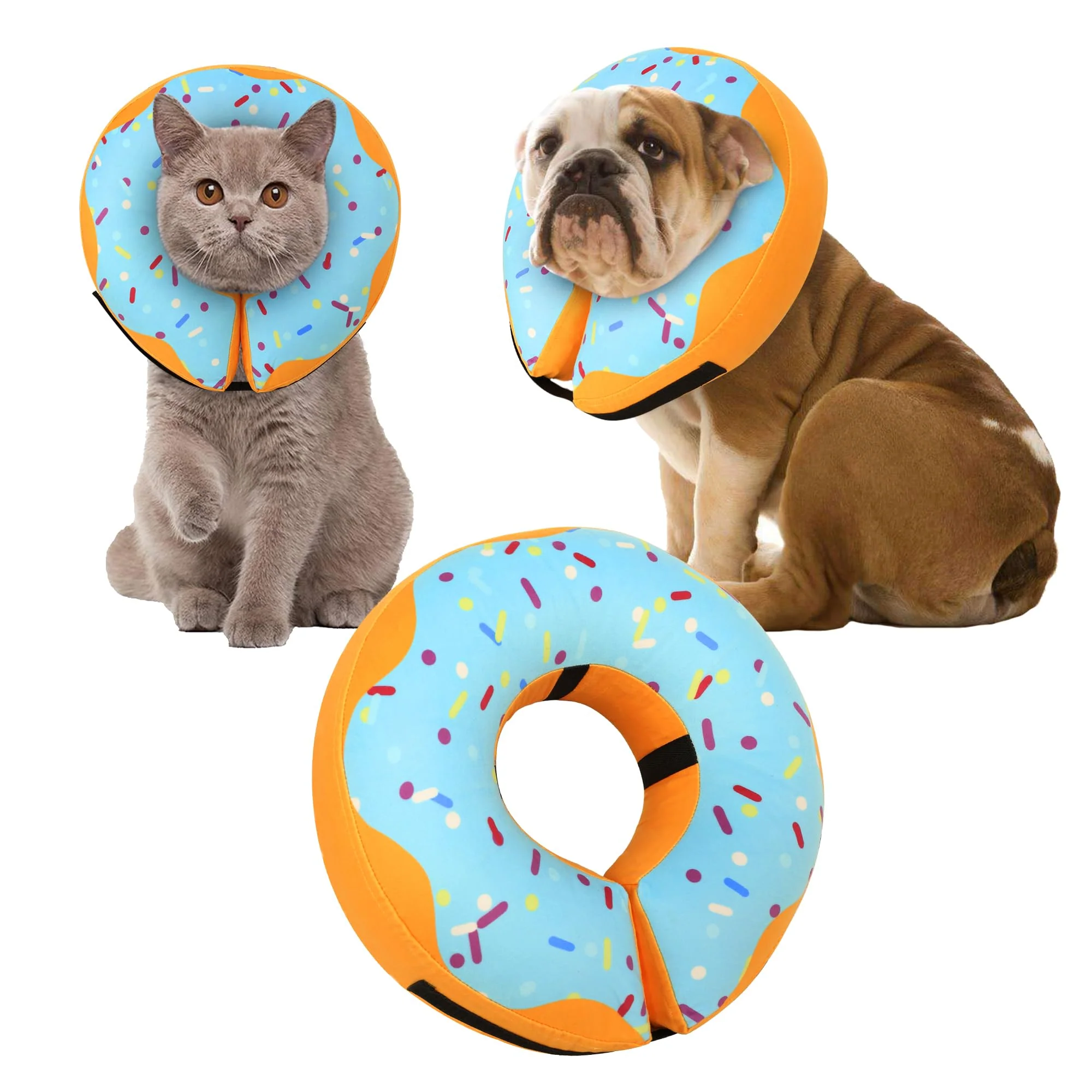 Cneo Recovery Donut Collar for Dogs Cats – Inflatable Soft Cone Adjustable Blue X-Large Artisan