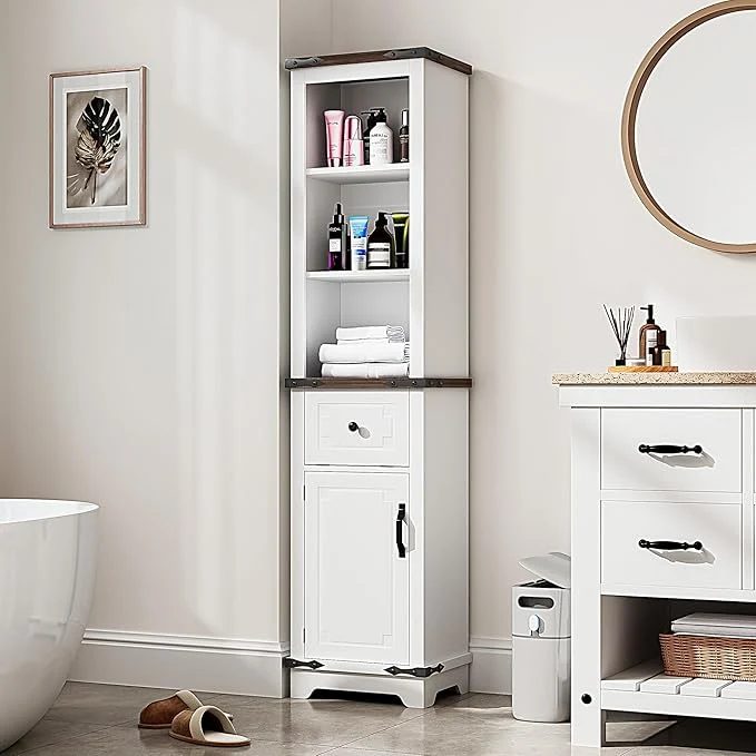 Innovative 63 Inch Tall Corner Cabinet Modern Corner Storage Cabinet with Door Adjustable Shelves Drawers Anti-Tipping Standing Linen Tower for Bedroom Bathroom Kitchen Pantry White About ThisOverview Luxury