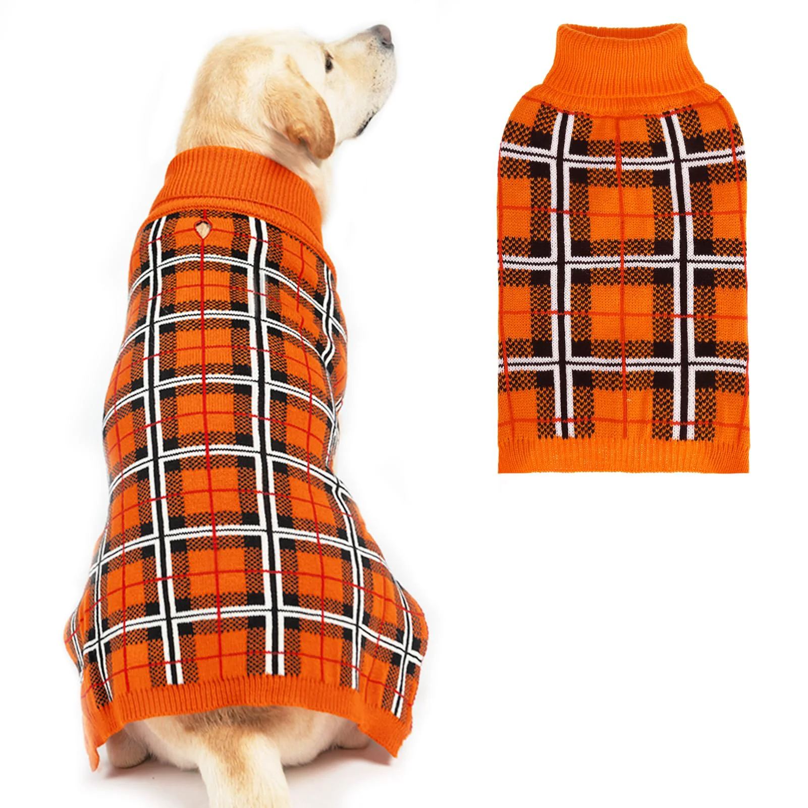 Consistent PUPTECK Dog Sweater – Classic Plaid Winter Coat for Dogs Reddish Orange Size L Solid
