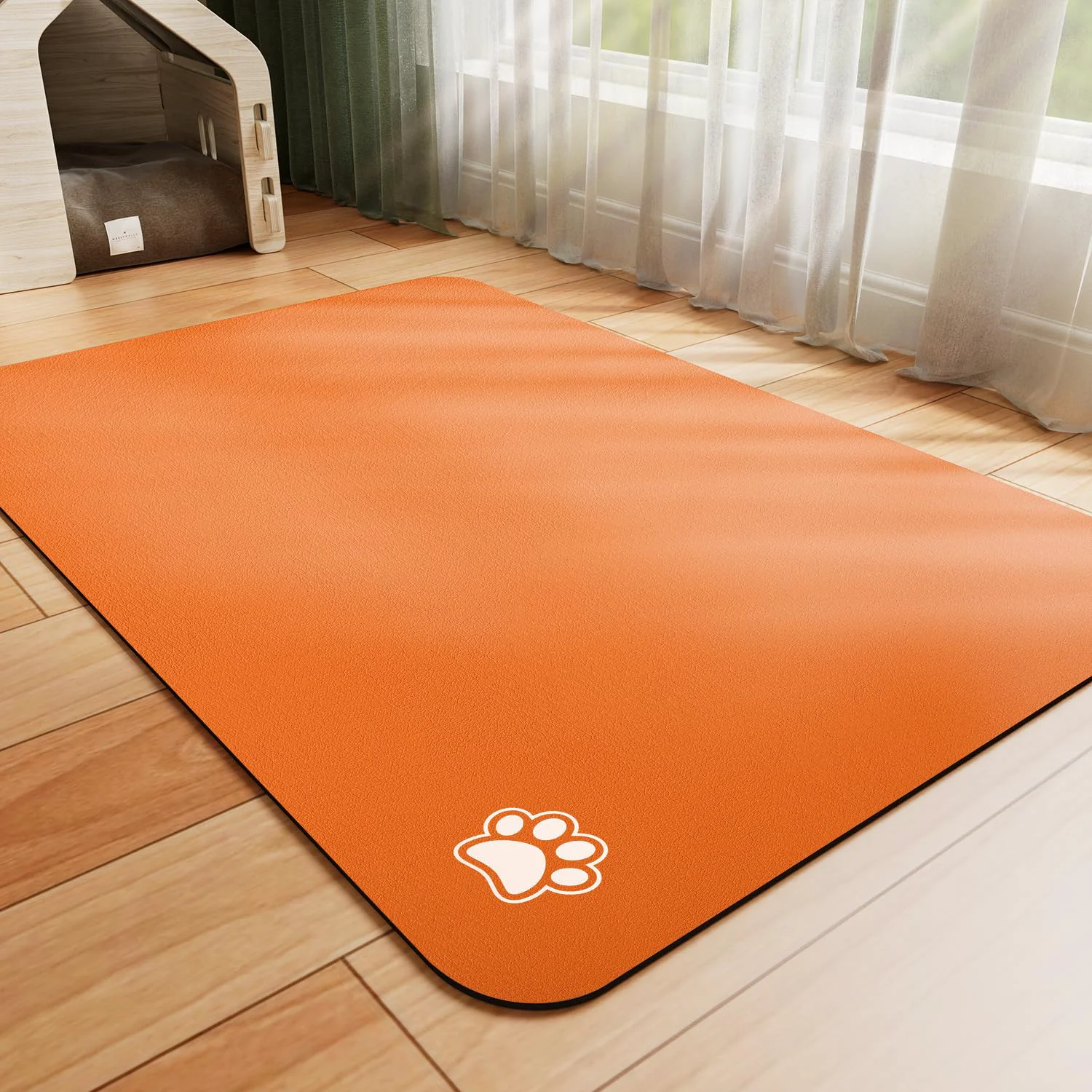 Durable HotLive Dog Food Mat – Absorbent Stain-Resistant Pet Bowl Mat in Paw Orange 16×24 Carefully Designed