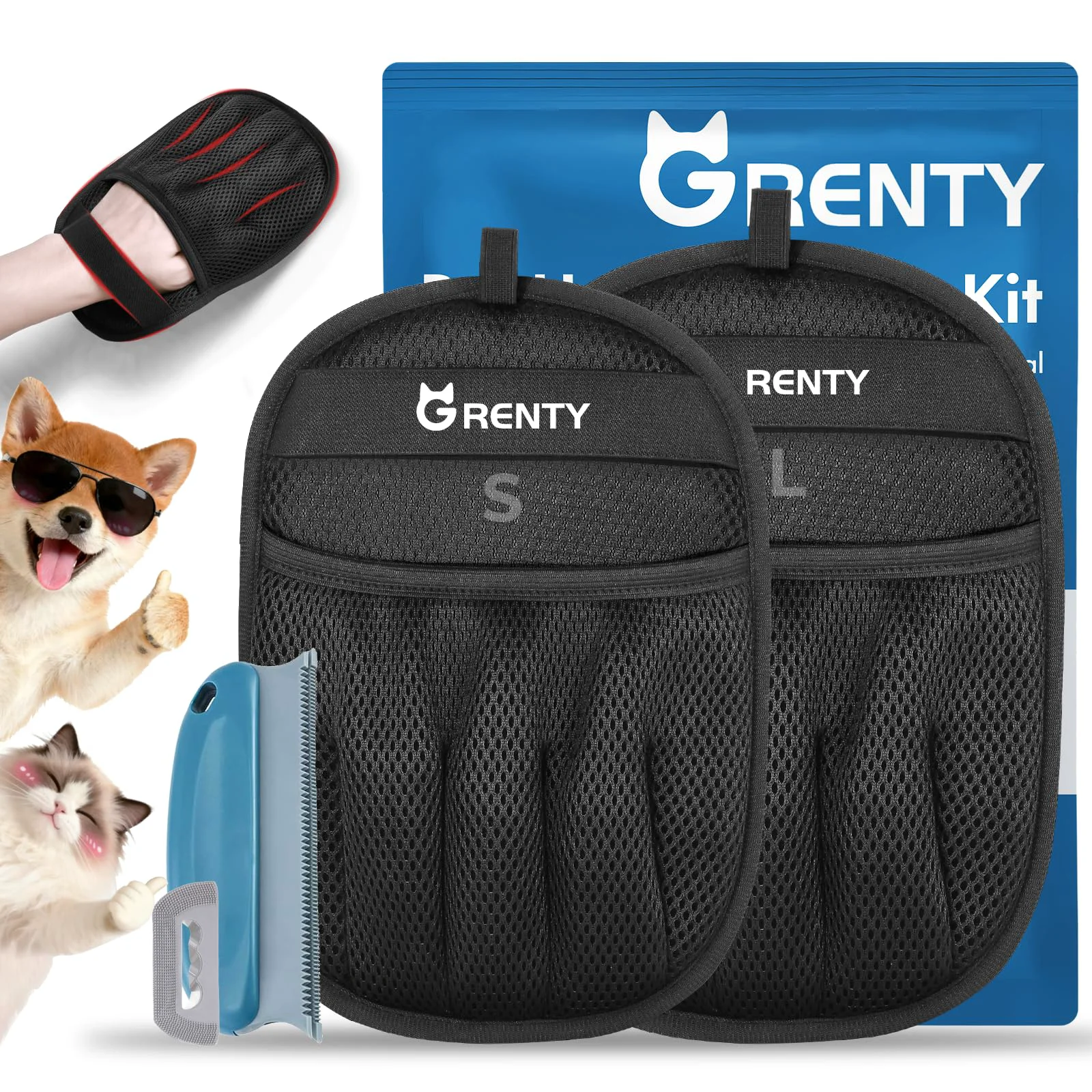 Trusted GRENTY Pet Hair Removal Glove 2-Pack – Upgraded Five-Finger Electrostatic Brush for Dogs Cats Home Car Next-Generation