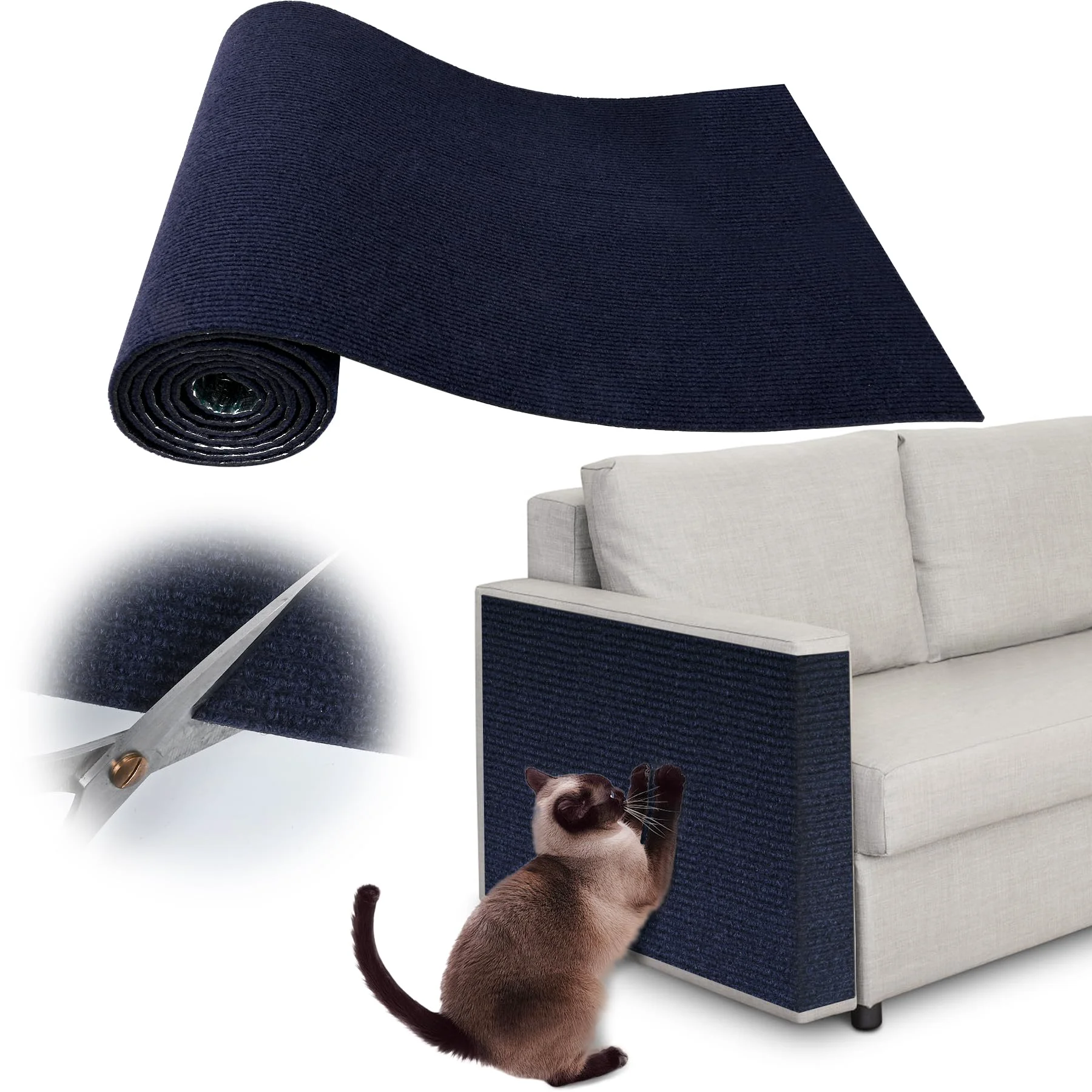 Expertly Made Inchoco Cat Scratch Furniture Protector — 118in x 15.8in Self-Adhesive Trim-to-Fit Dark Blue Innovative