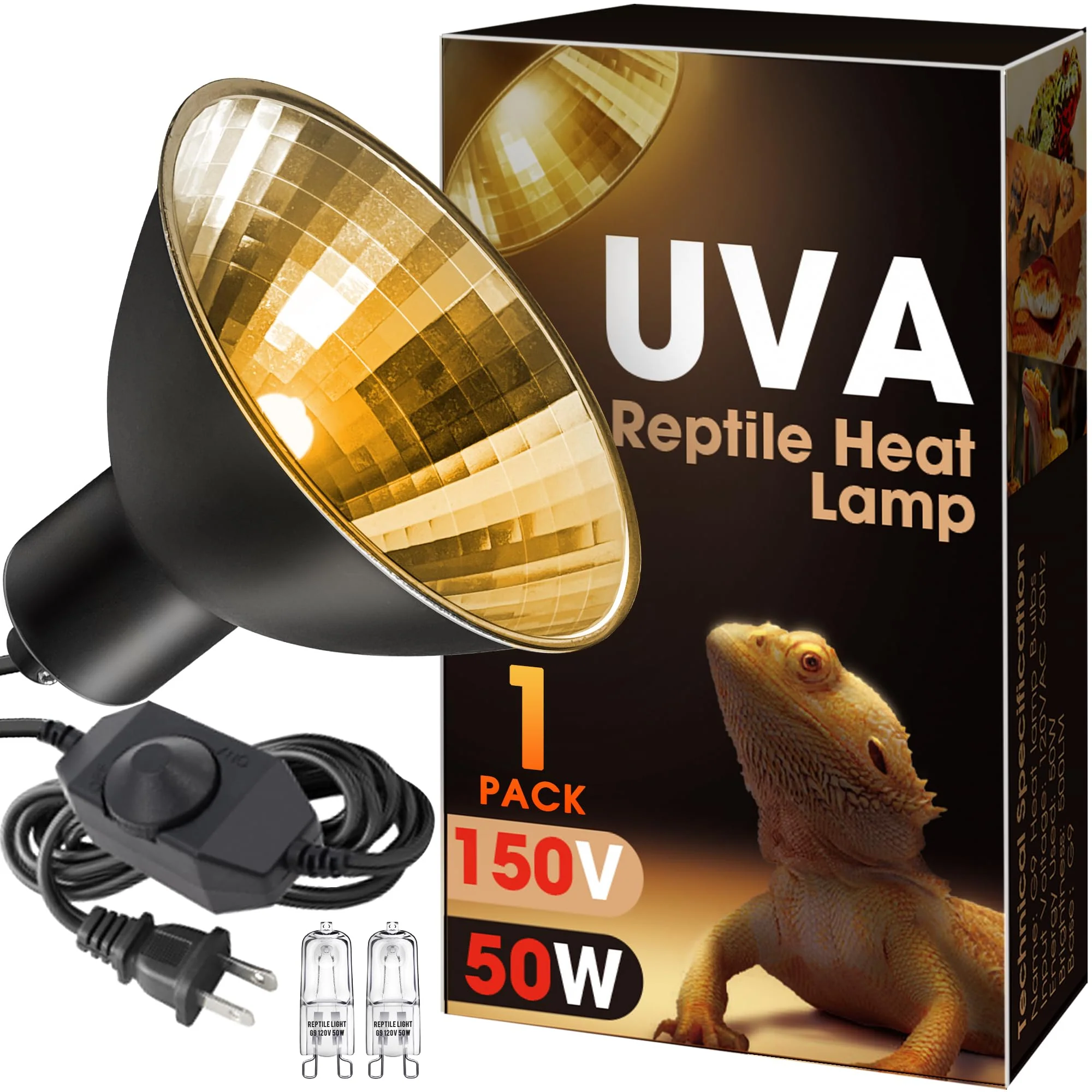 Lightweight Briignite Reptile Heat Lamp 50W G9 Halogen – Dimmable UVA Basking Light with Aluminum Reflector Environmentally Friendly