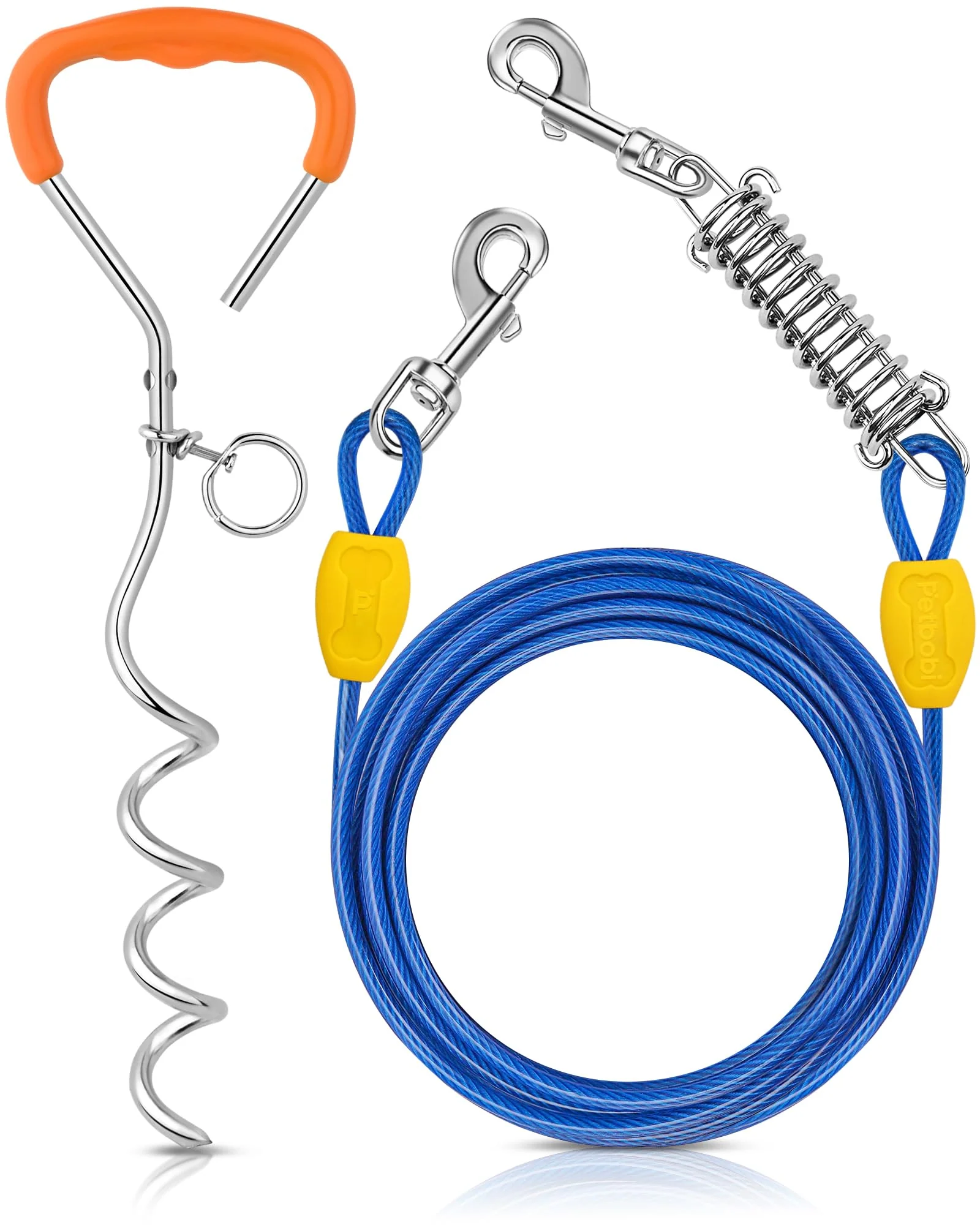 Enhanced Petbobi Dog Tie-Out Cable and Stake – 10ft Heavy Duty No-Tangle 16in Ground Stake Blue Efficient
